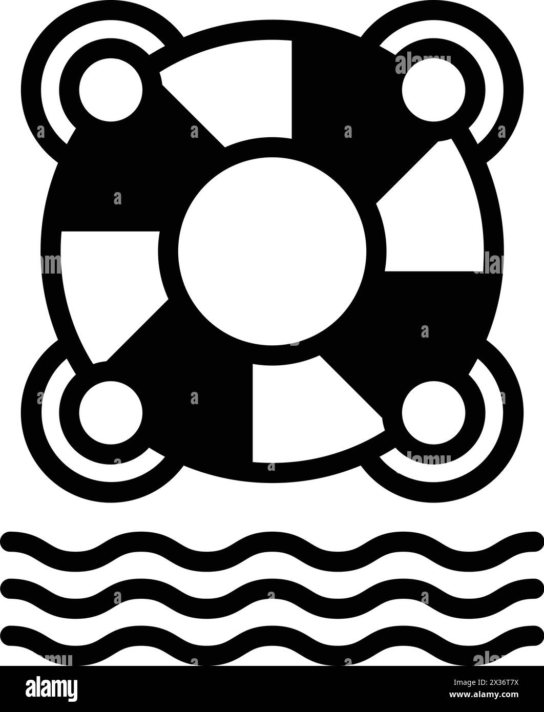 A black and white image of a life preserver with a wave in the background. The life preserver is the main focus of the image, and the wave adds a sens Stock Vector