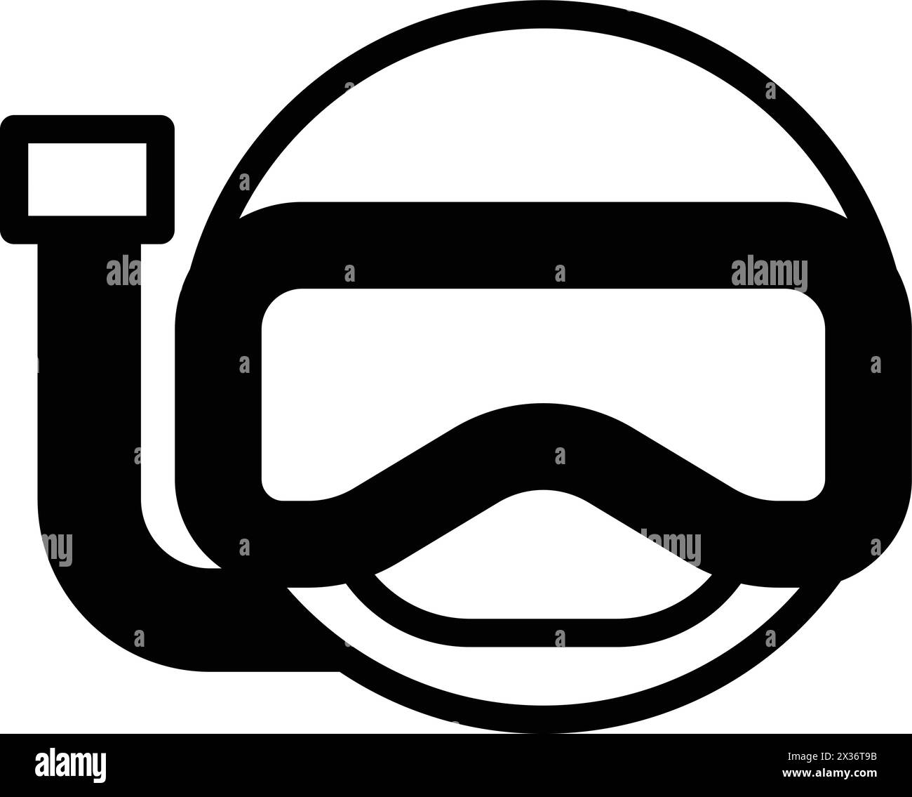 A black and white image of a diving mask with a black hose attached to it. The mask is designed to protect the wearer from water and other hazards whi Stock Vector