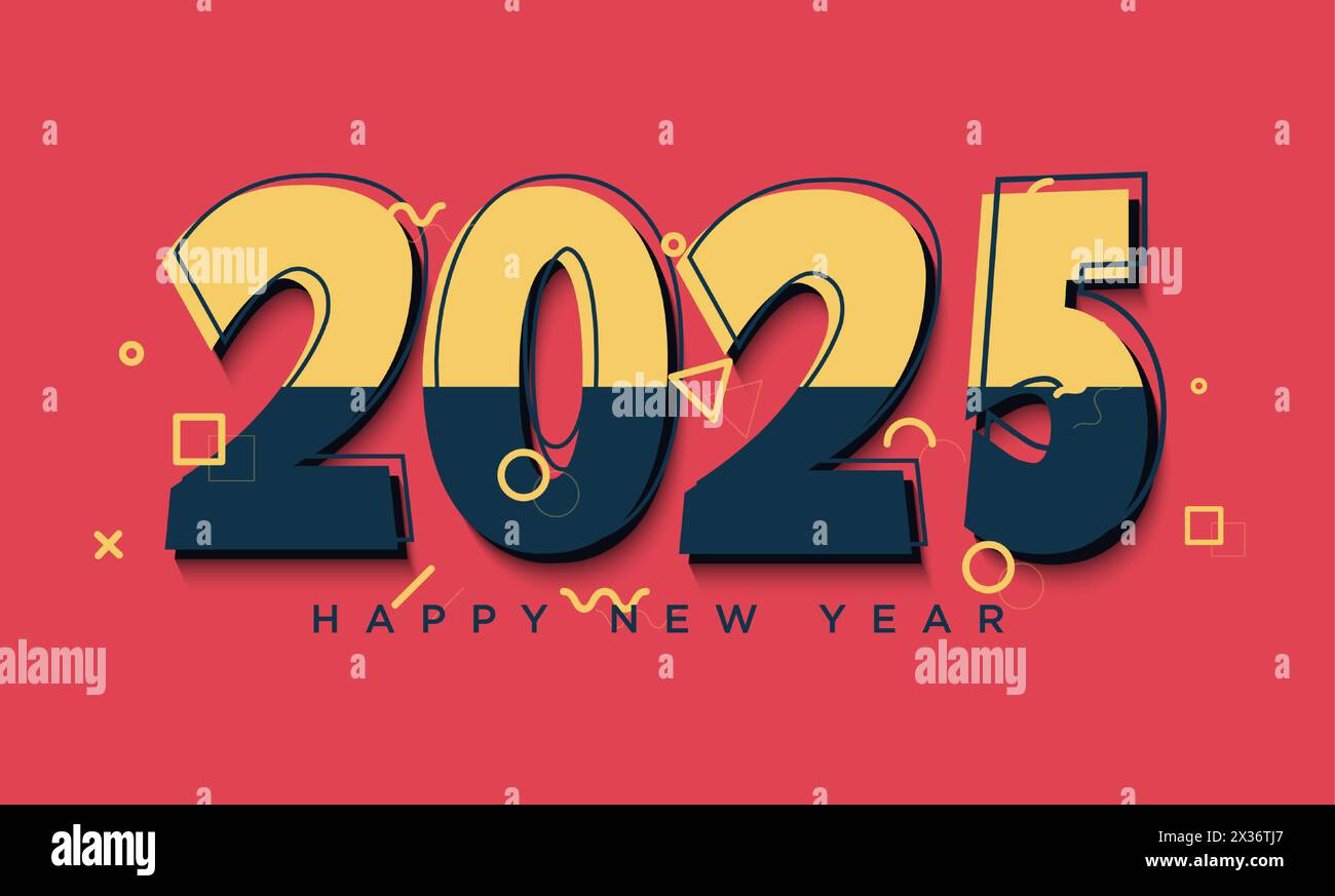 Happy new year 2025 with simple number design concept for calendar and banner. Year 2025 Stock