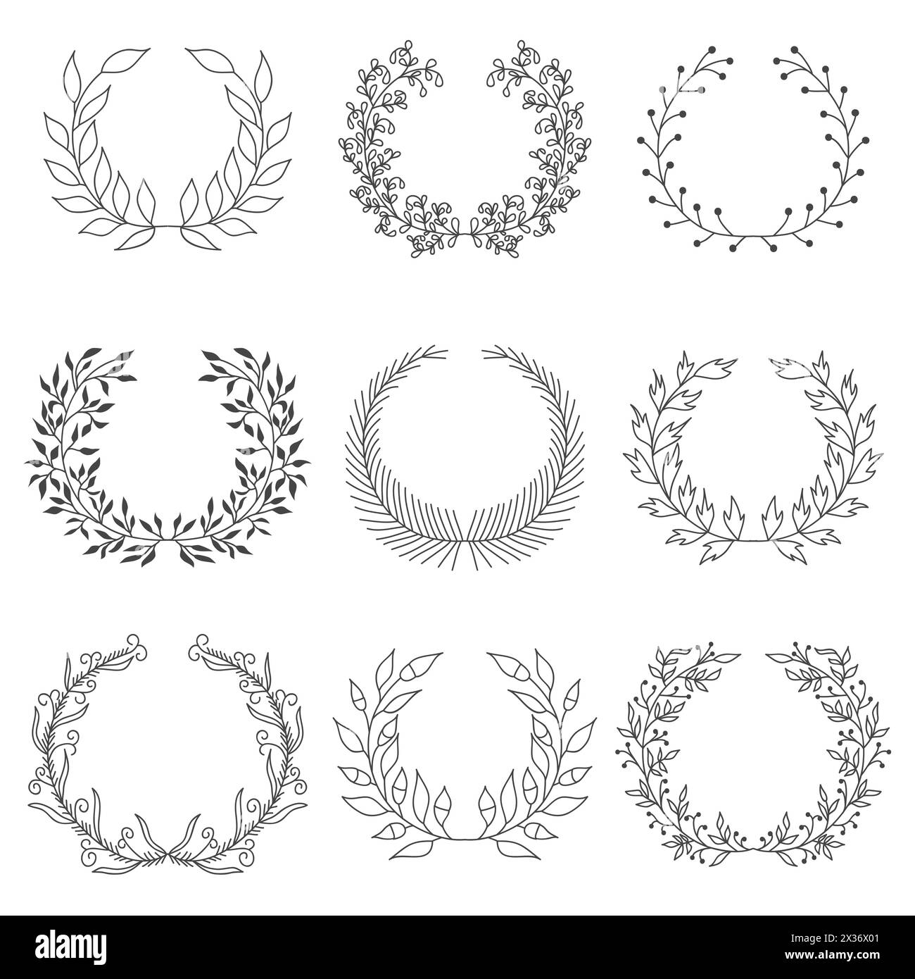 Set of nine hand drawn vector victory laurel wreaths Stock Vector Image ...