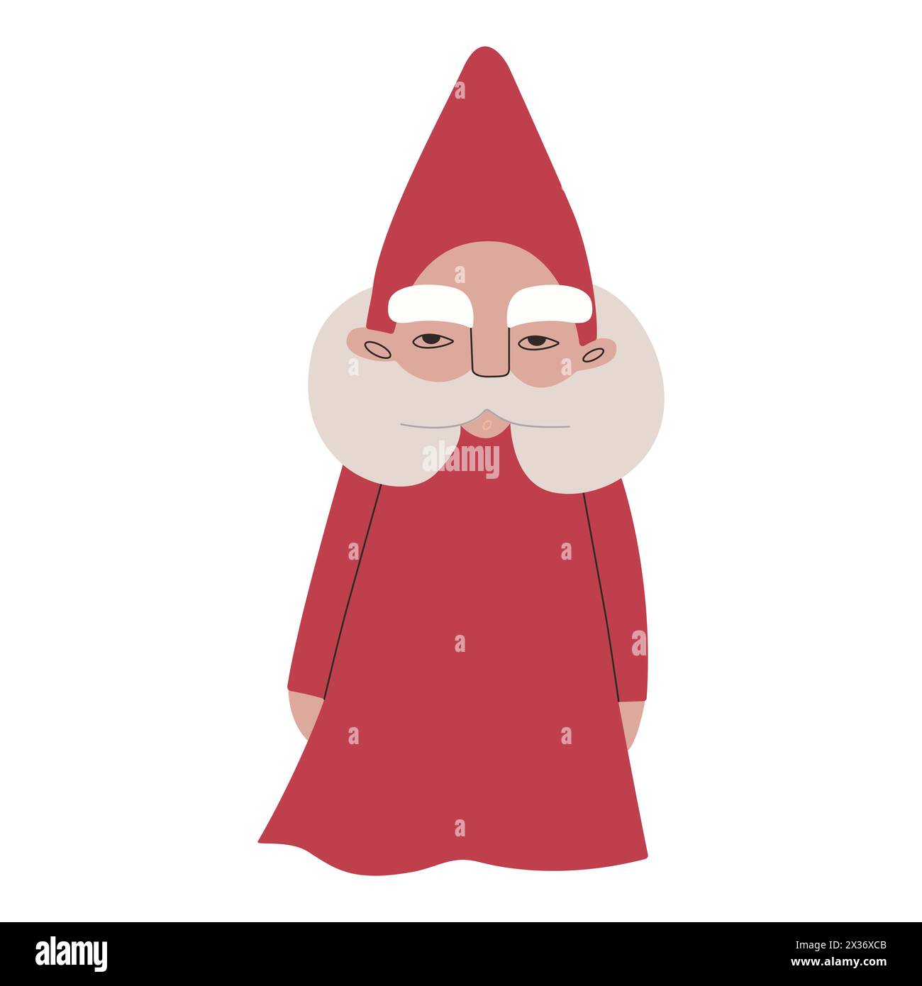 A wise old dwarf wizard with bushy sideburns wearing a red robe and a pointed hat. Vector illustration for packaging, greeting cards and wrapping Stock Vector