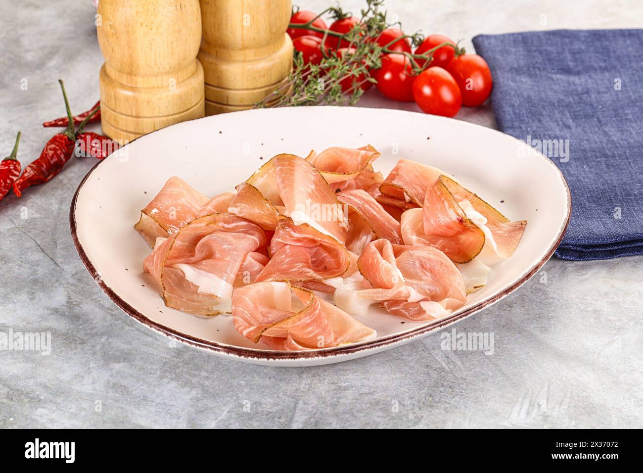 Spanish cured pork meat - Jamon slices Stock Photo - Alamy