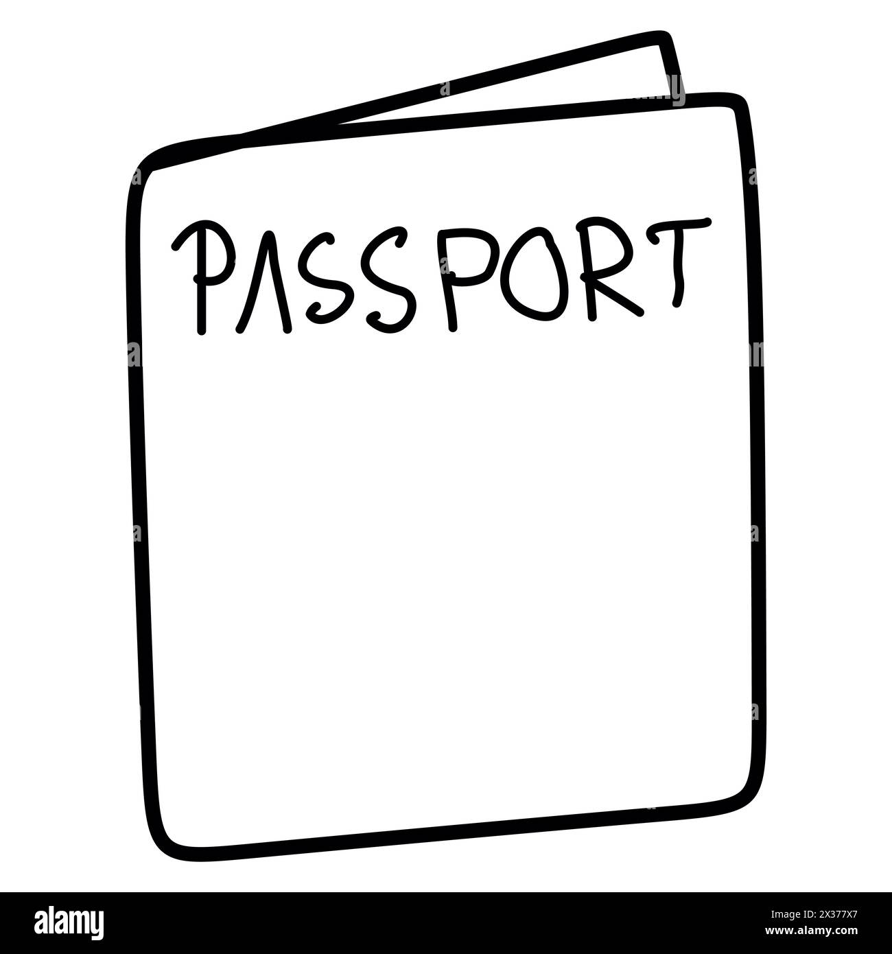 Hand drawn Vector Doodle illustration of a passport. Linear Personal Document for Travelling and Vacation, Airport check, Isolated on White background Stock Vector