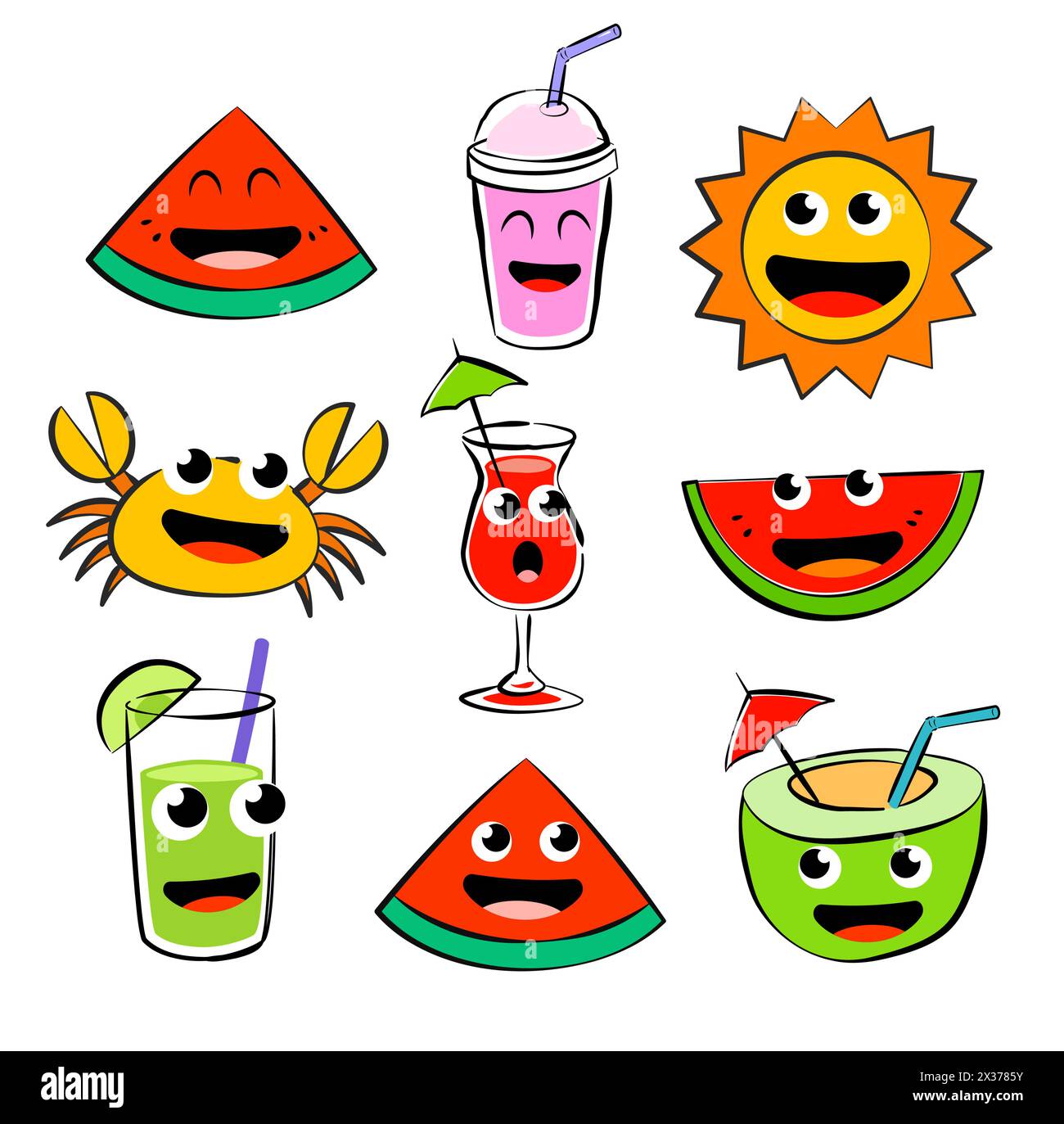 Fun cartoon characters for summer. Cartoon characters are used in summer designs. Stock Vector