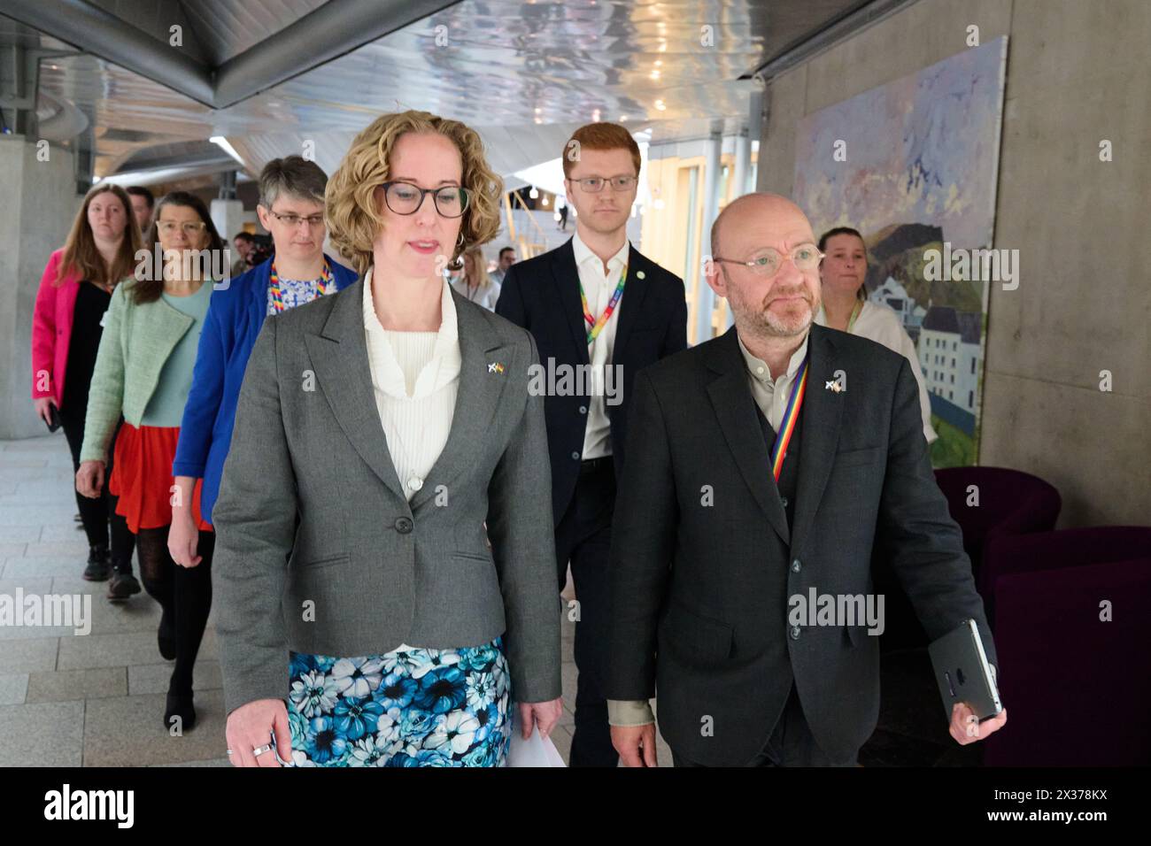 Edinburgh Scotland, UK 25 April 2024.   The Scottish Greens speak to media at the Scottish Parliament as the Bute House agreement comes to and end.  credit sst/alamy live news Stock Photo