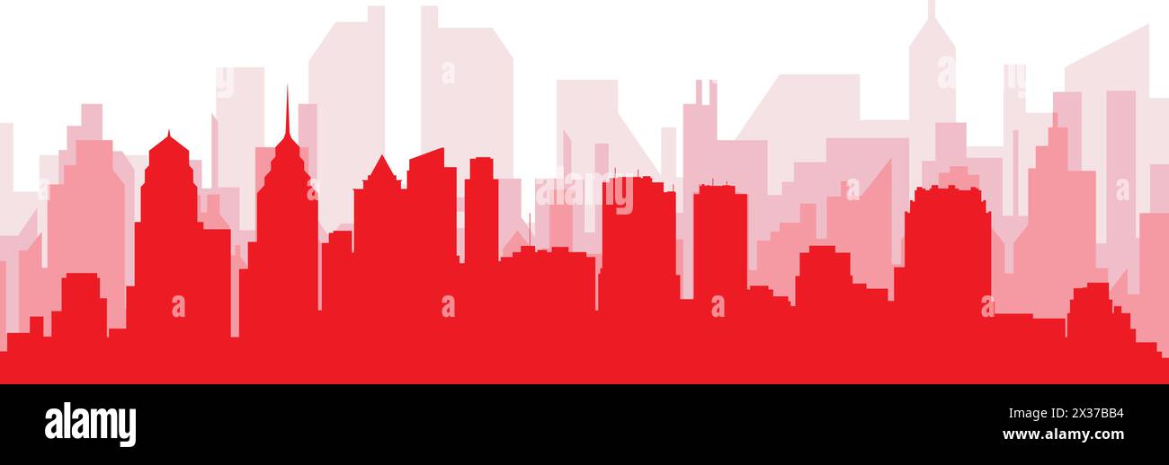 Red panoramic city skyline poster of PHILADELPHIA, UNITED STATES Stock Vector