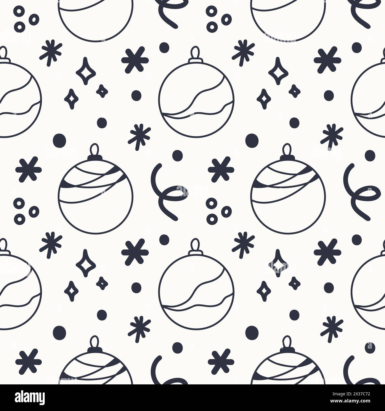 Seamless pattern of Christmas balls. Simple Line style. Sketch. Vector ...