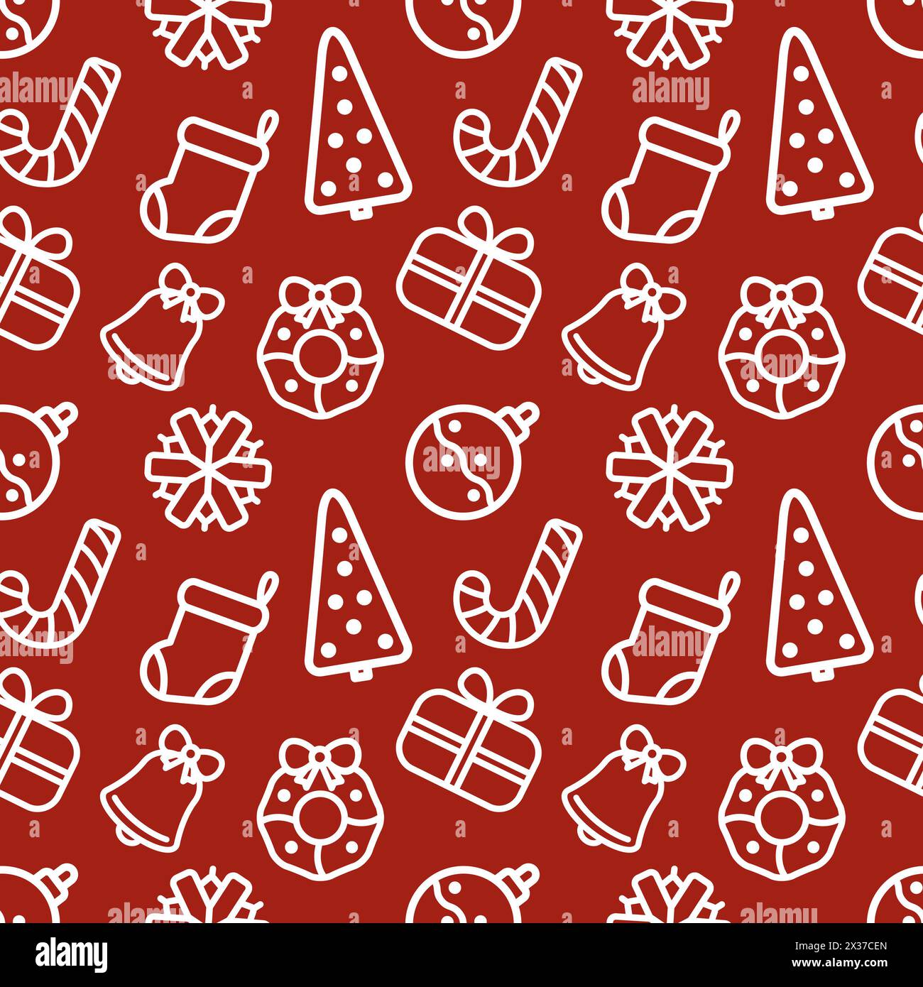 Christmas icons elements. Seamless pattern. Vector illustration on red ...