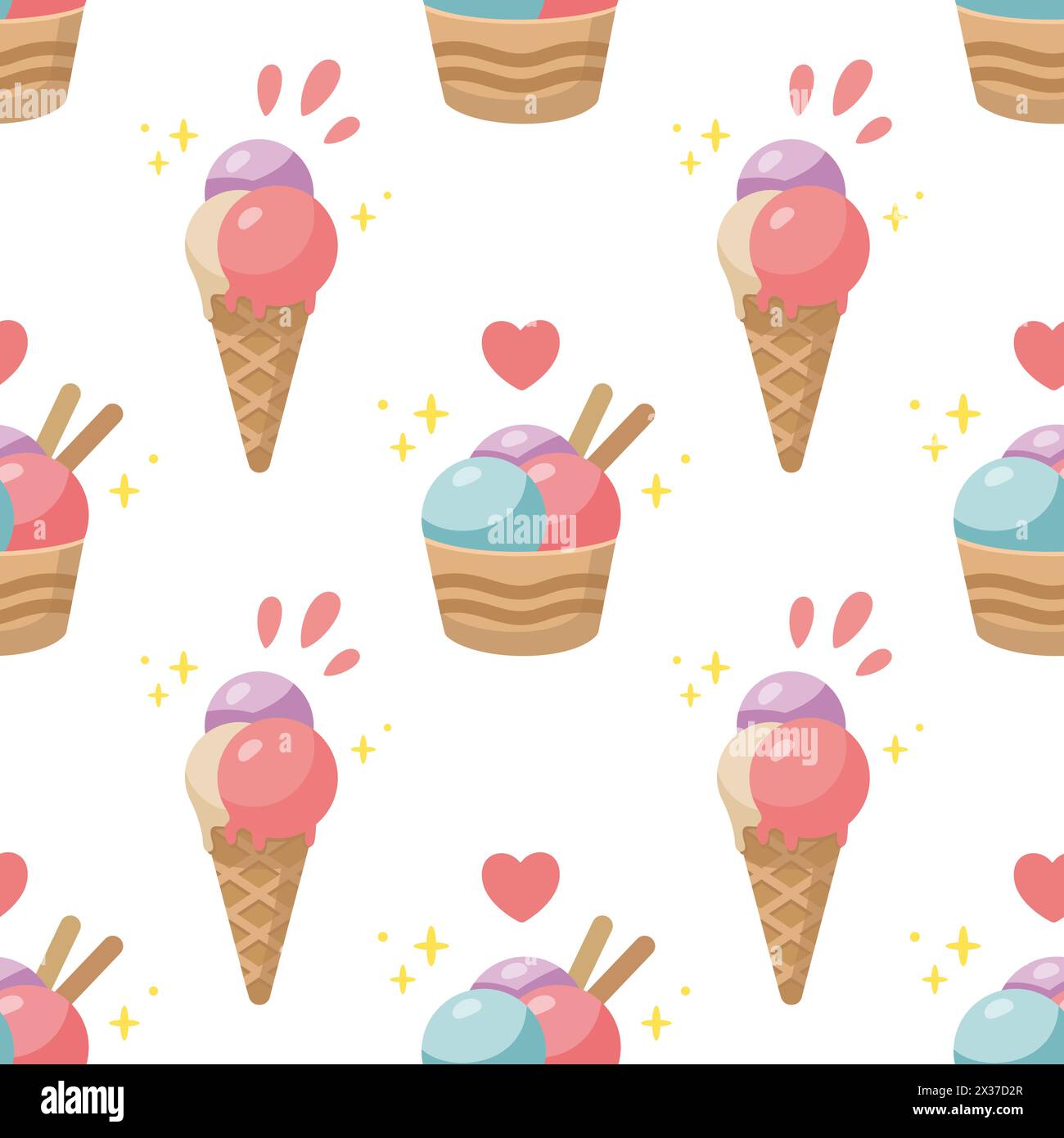 Ice cream seamless pattern. Fast food illustration in cartoon style ...