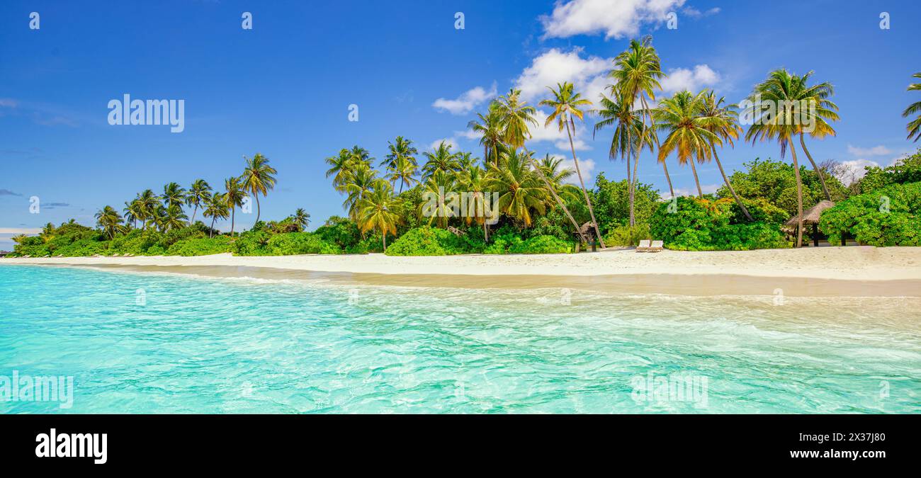 Beach blue sky sea palm trees sunny hi-res stock photography and images ...