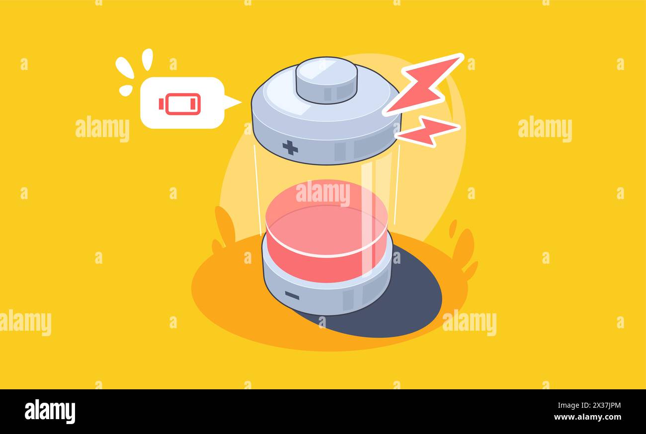 Abstract Battery Charging Icon. Low battery Vector flat illustration. Stock Vector