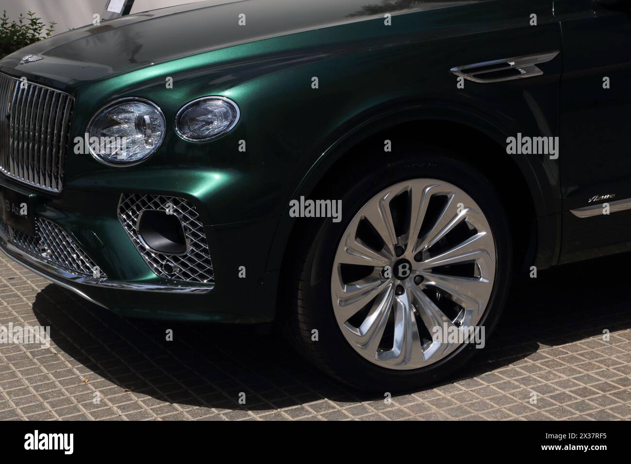 Close up of Bentley Wheel Parked outside The Chedi Hotel Muscat Oman Stock Photo