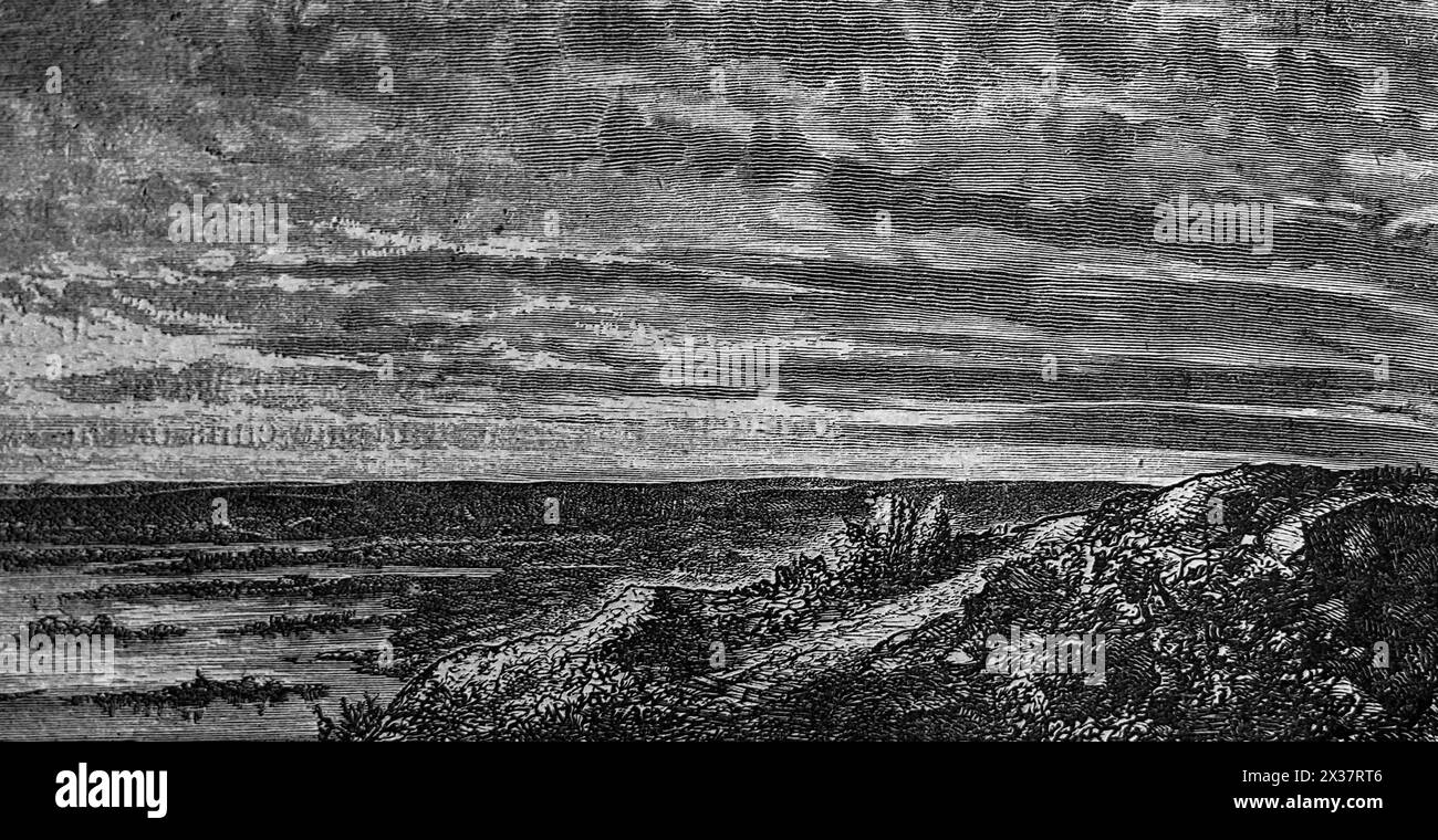 Wood Engraving of 'The Wilderness Desolate and Waste' Old Testament Book of Job from Antique 19th Century Illustrated Family Bible Stock Photo