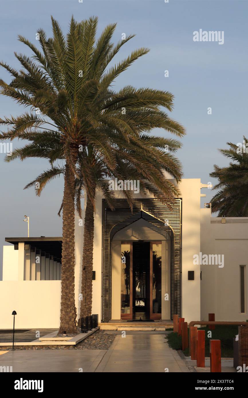 Date Palm Trees Outside the Fish Restaurent The Chedi Hotel Muscat Oman Stock Photo