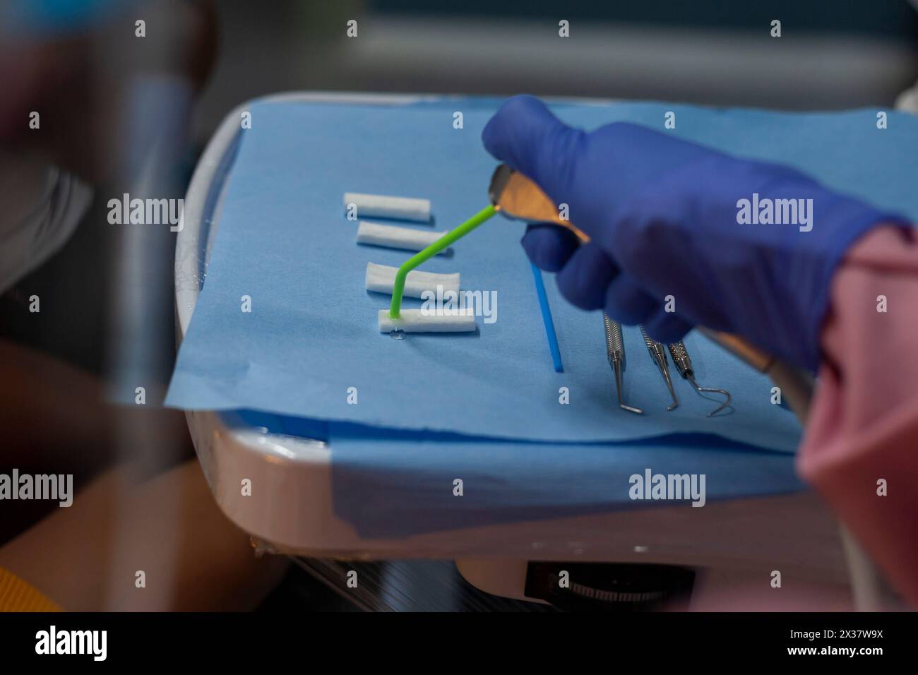 dampened dental cotton rolls Stock Photo - Alamy