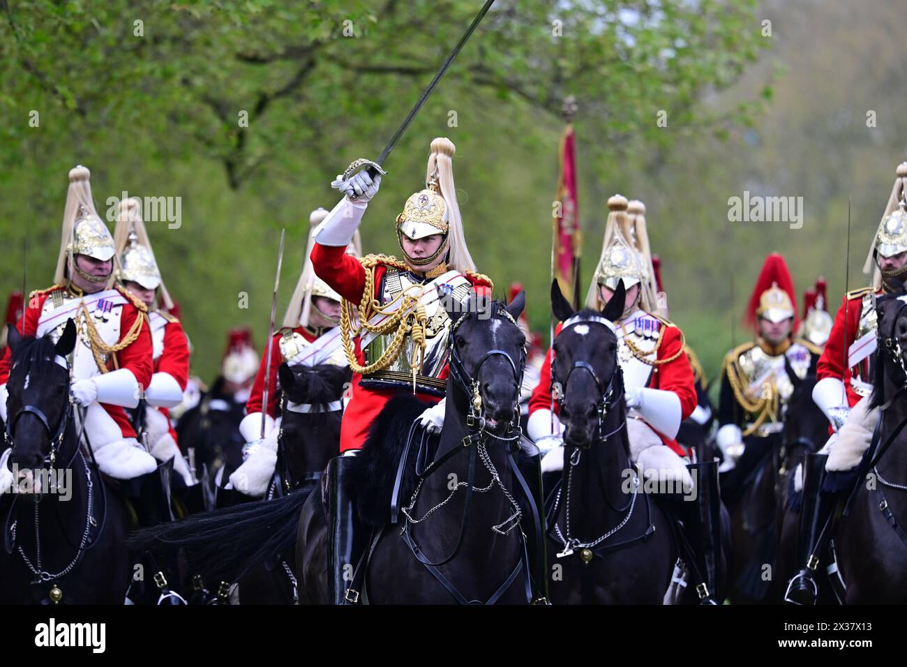 Hyde Park, London, UK. 25th April, 2024. The King's mounted bodyguard ...