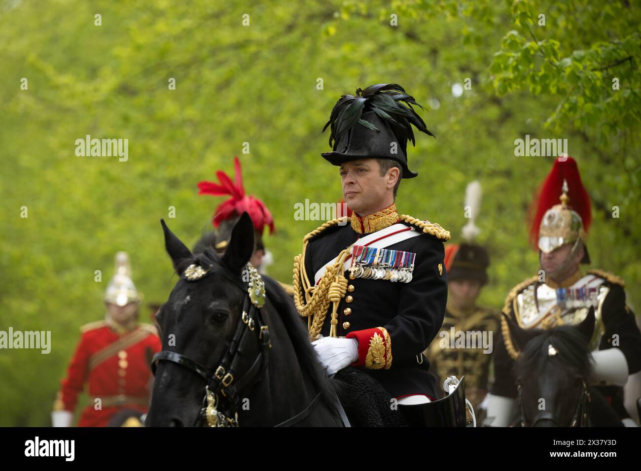 London, UK. 25th Apr, 2024. Household Cavalry Major General's Review Hyde Park London UK Credit: Ian Davidson/Alamy Live News Stock Photo