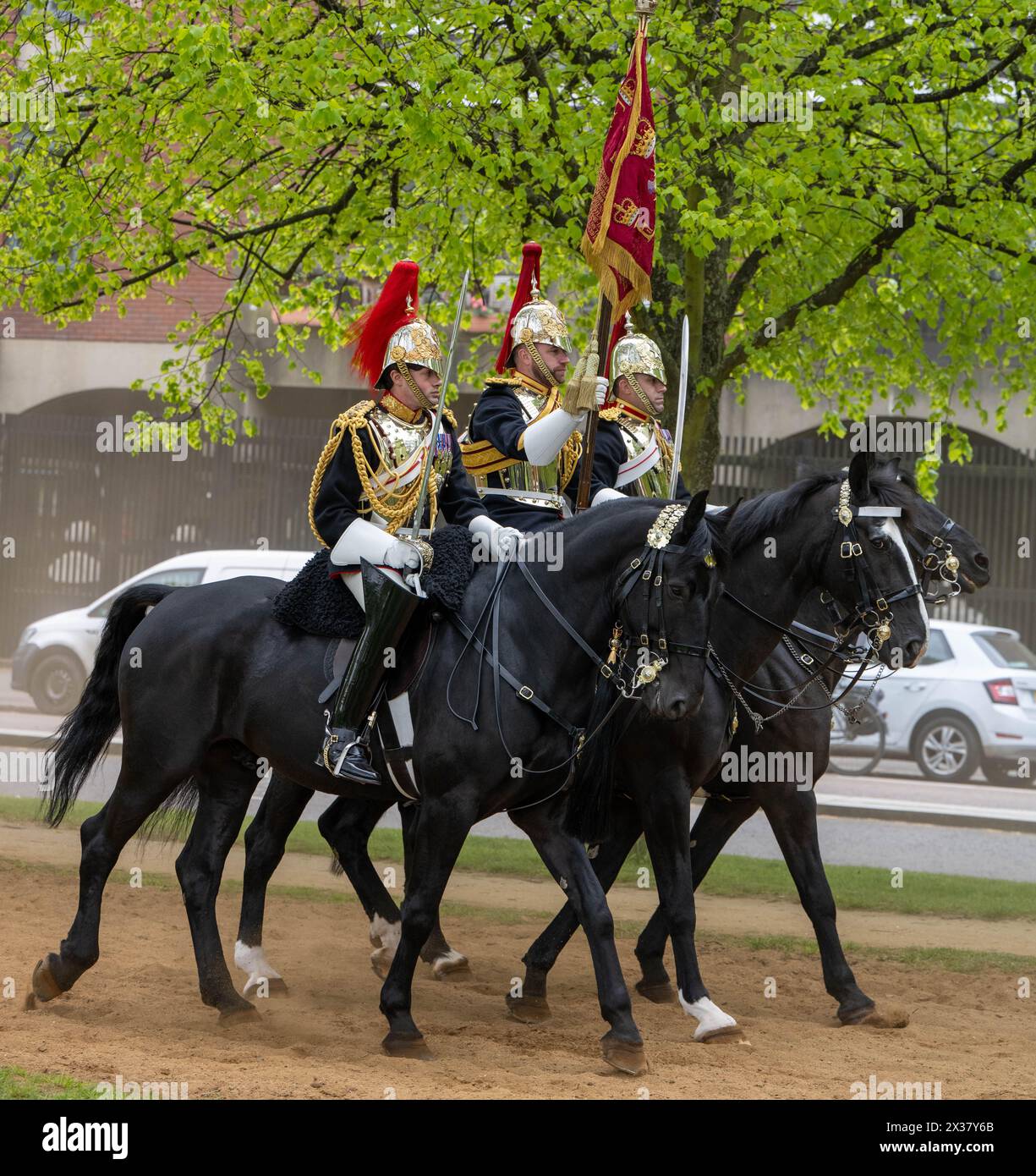 London, UK. 25th Apr, 2024. Household Cavalry Major General's Review Hyde Park London UK Credit: Ian Davidson/Alamy Live News Stock Photo