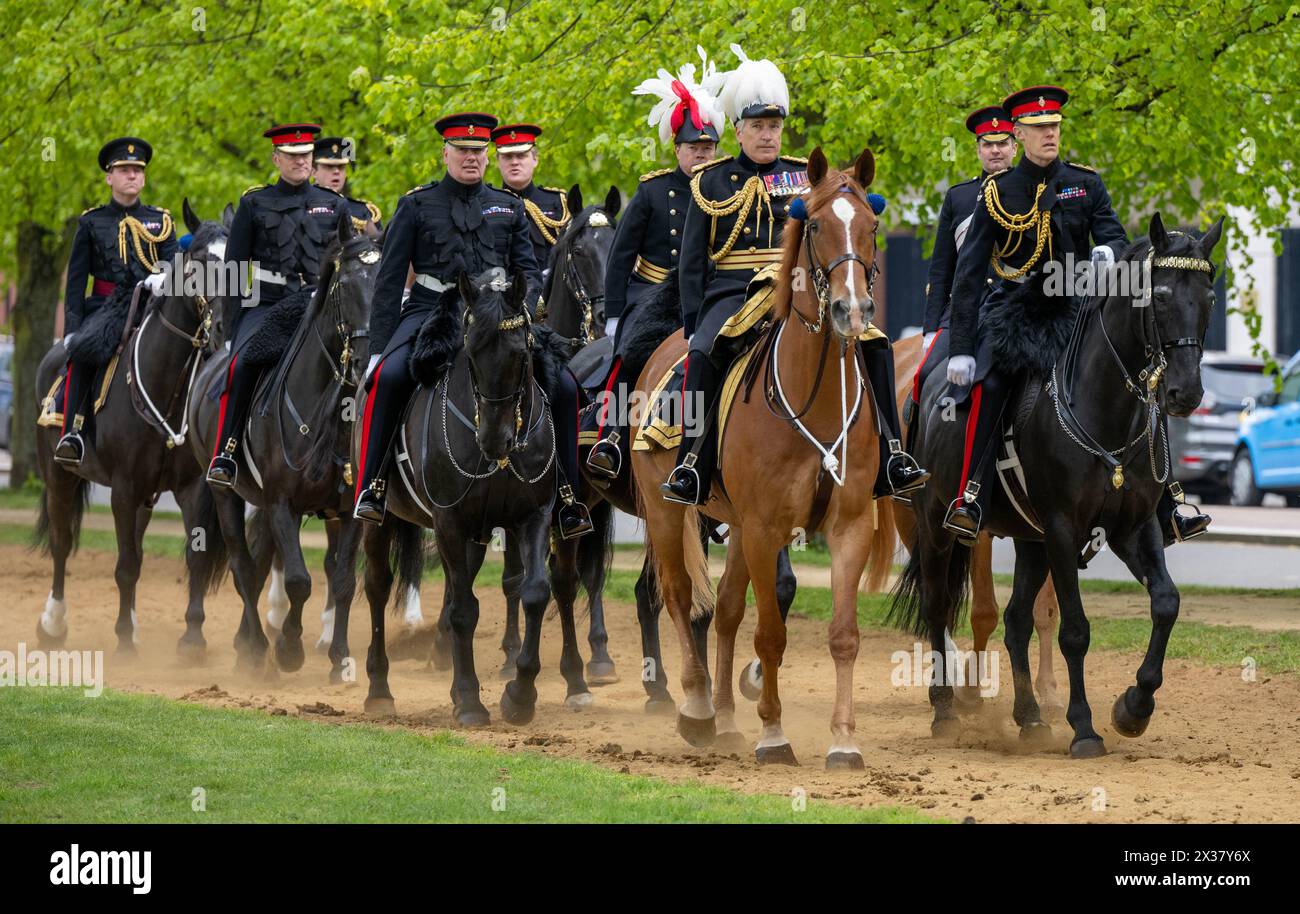 London, UK. 25th Apr, 2024. Household Cavalry Major General's Review Hyde Park London UK Credit: Ian Davidson/Alamy Live News Stock Photo