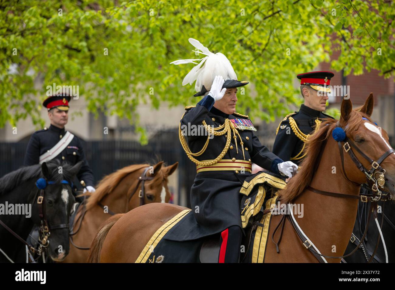 London, UK. 25th Apr, 2024. Household Cavalry Major General's Review Hyde Park London UK Credit: Ian Davidson/Alamy Live News Stock Photo