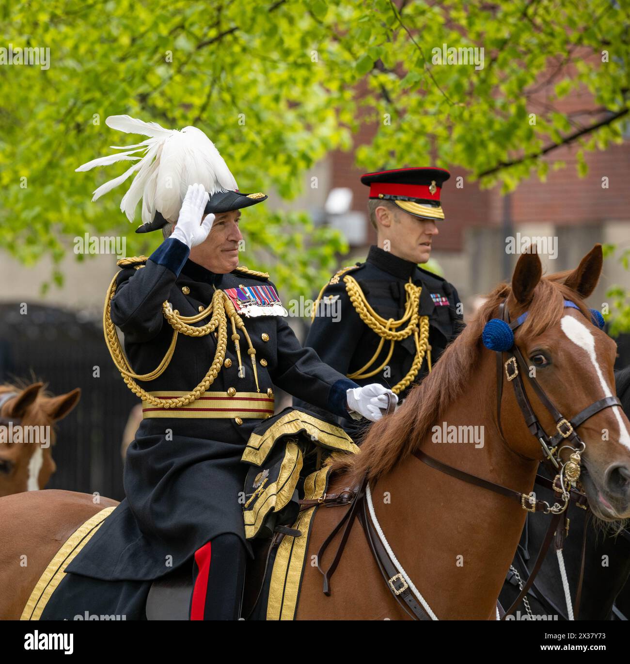 London, UK. 25th Apr, 2024. Household Cavalry Major General's Review Hyde Park London UK Credit: Ian Davidson/Alamy Live News Stock Photo