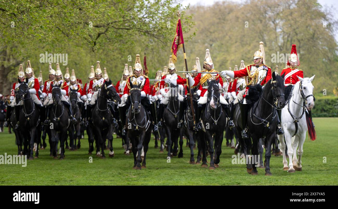 London, UK. 25th Apr, 2024. Household Cavalry Major General's Review Hyde Park London UK Credit: Ian Davidson/Alamy Live News Stock Photo