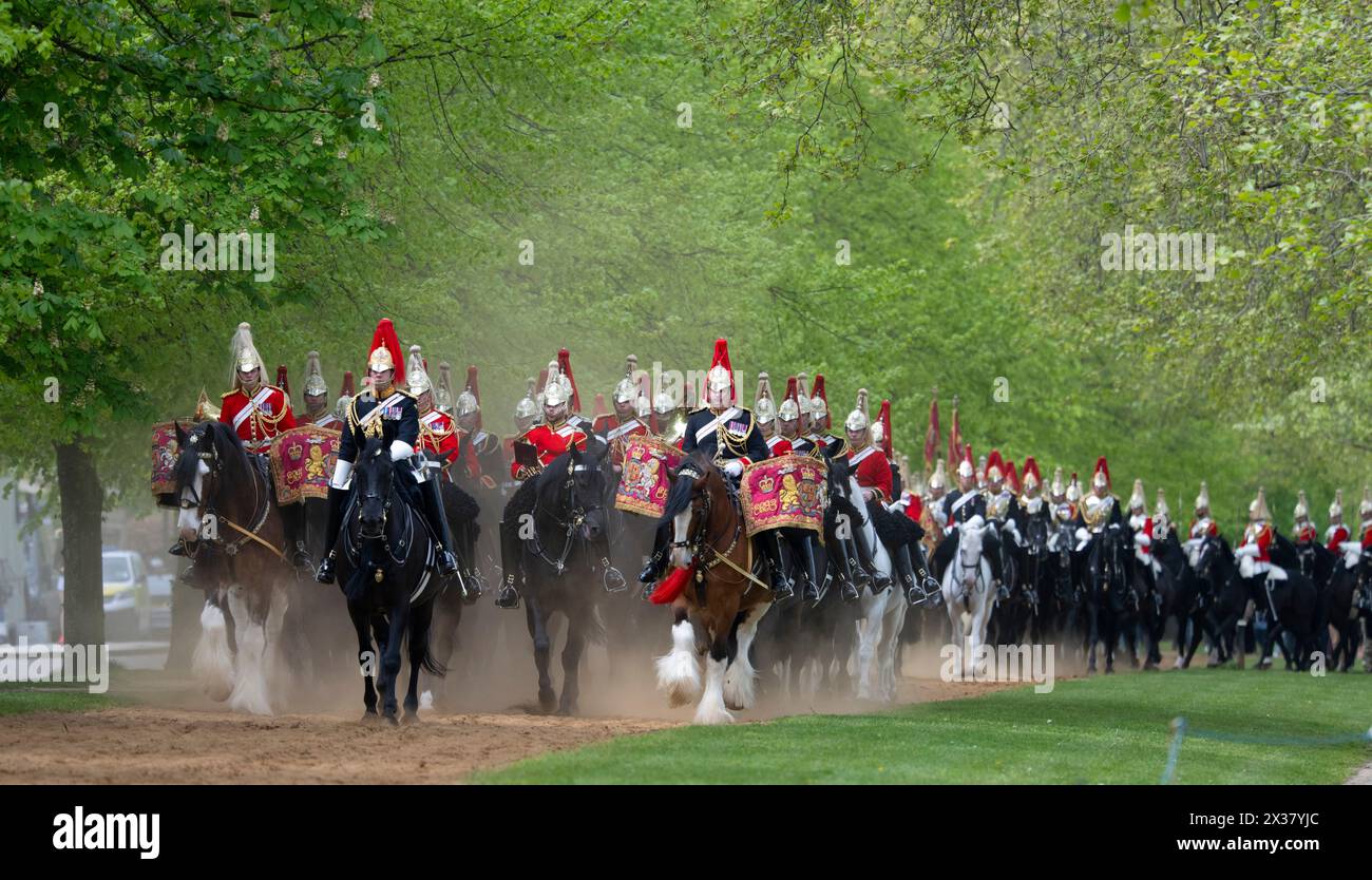 Hyde Park, London, UK. 25th April, 2024. The King's mounted bodyguard ...