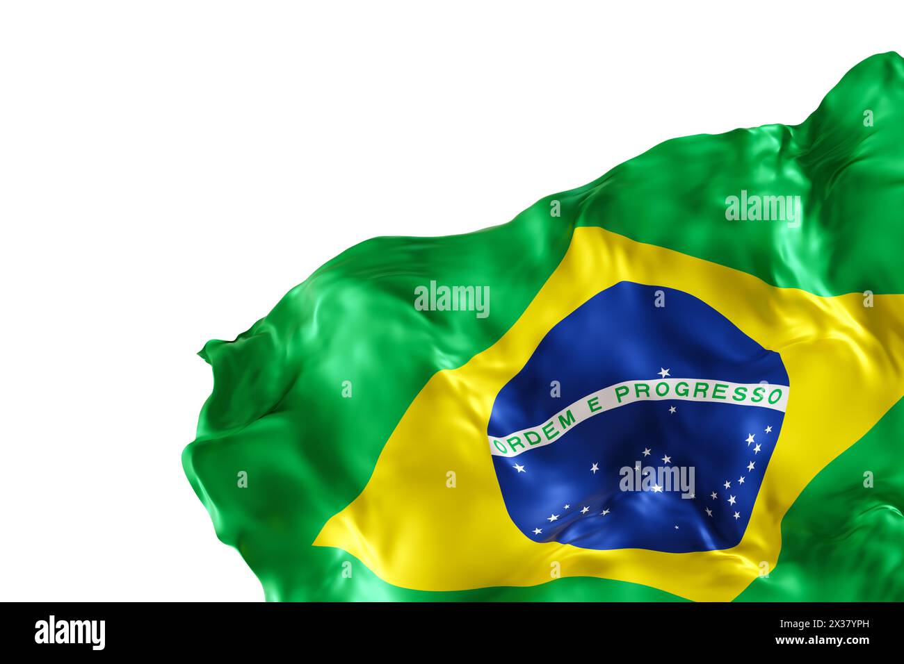 Realistic flag of Brazil with folds, isolated on white background. Footer, corner design element. Cut out. Perfect for patriotic themes or national Stock Photo