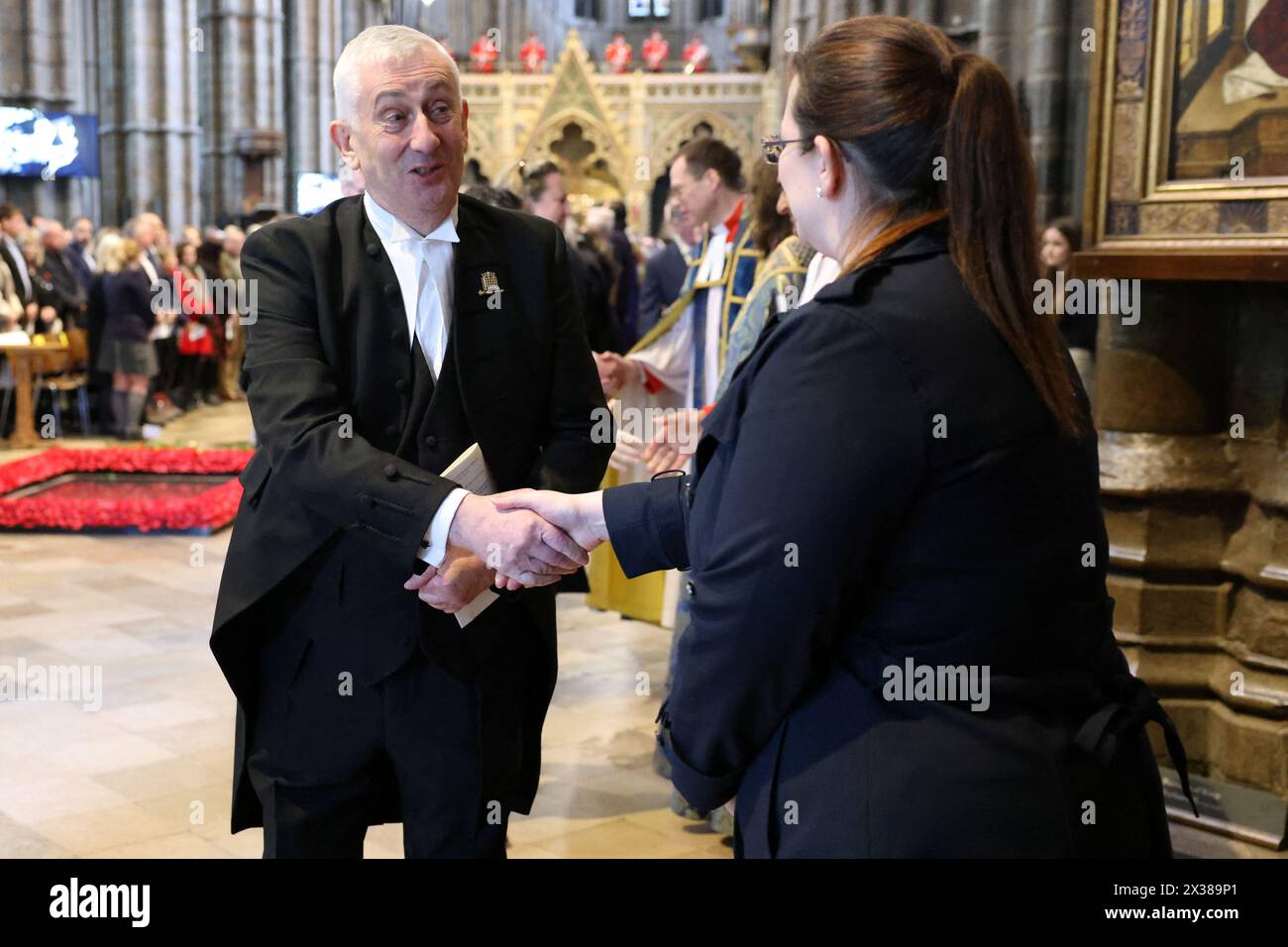 Speaker of the House of Commons Sir Lindsay Hoyle greets attendees at ...