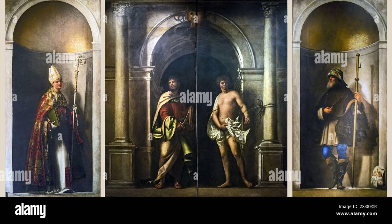 Sebastiano del Piombo; Organ-shutters of San Bartolomeo, Venice, now displayed with outside pair at centre. Stock Photo