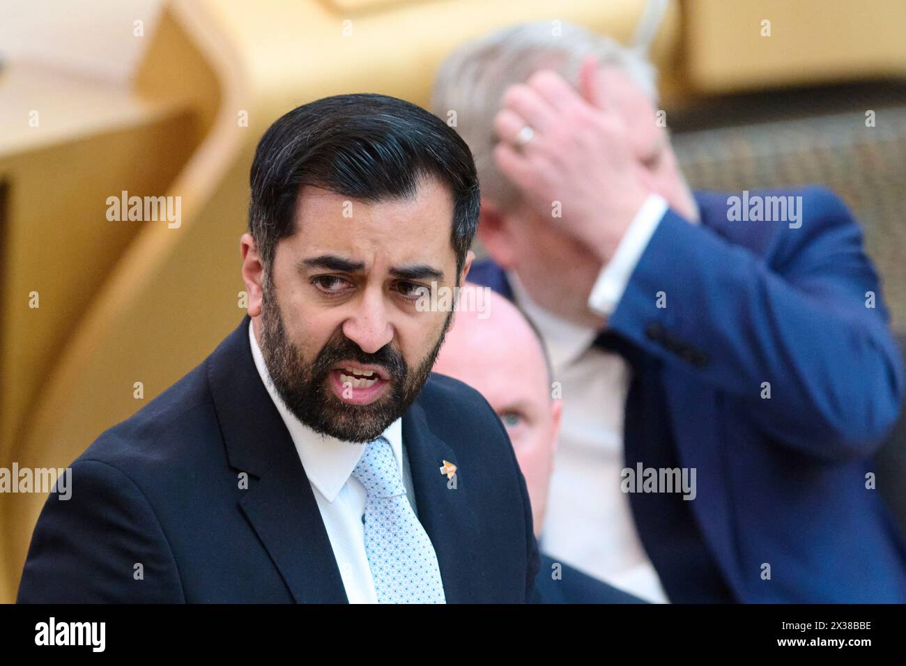 Edinburgh Scotland, UK 25 April 2024.   First Minister Humza Yousaf MSP at the Scottish Parliament for First Minister Questions.  credit sst/alamy live news Stock Photo