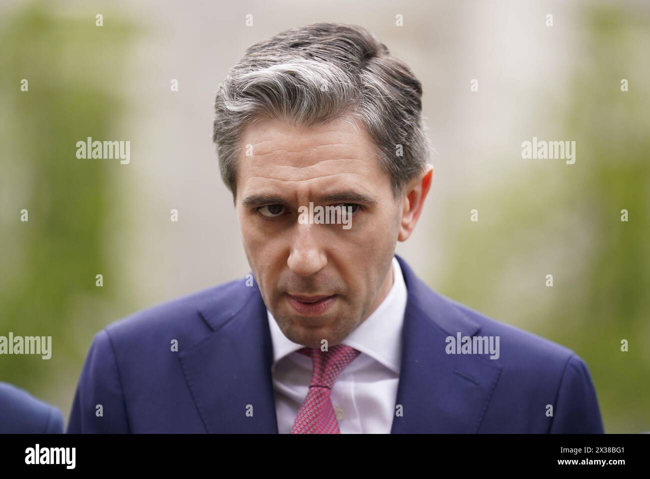 Taoiseach Simon Harris speaking to the media at Government Buildings in Dublin, on investment in student accommodation. Picture date: Thursday April 25, 2024. Stock Photo