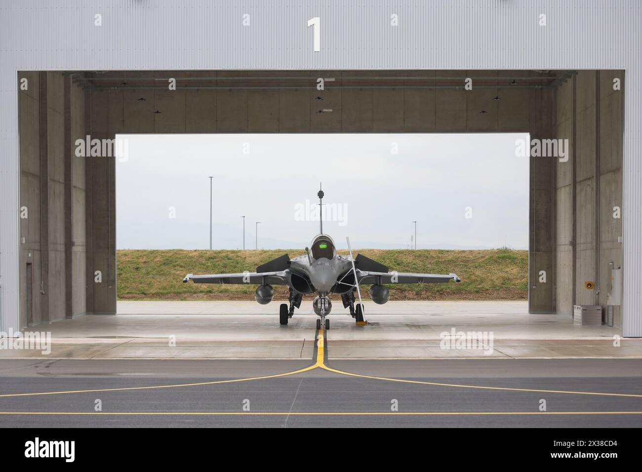 Rafale aircraft is seen at the Colonel Marko Zivkovic barracks during ...