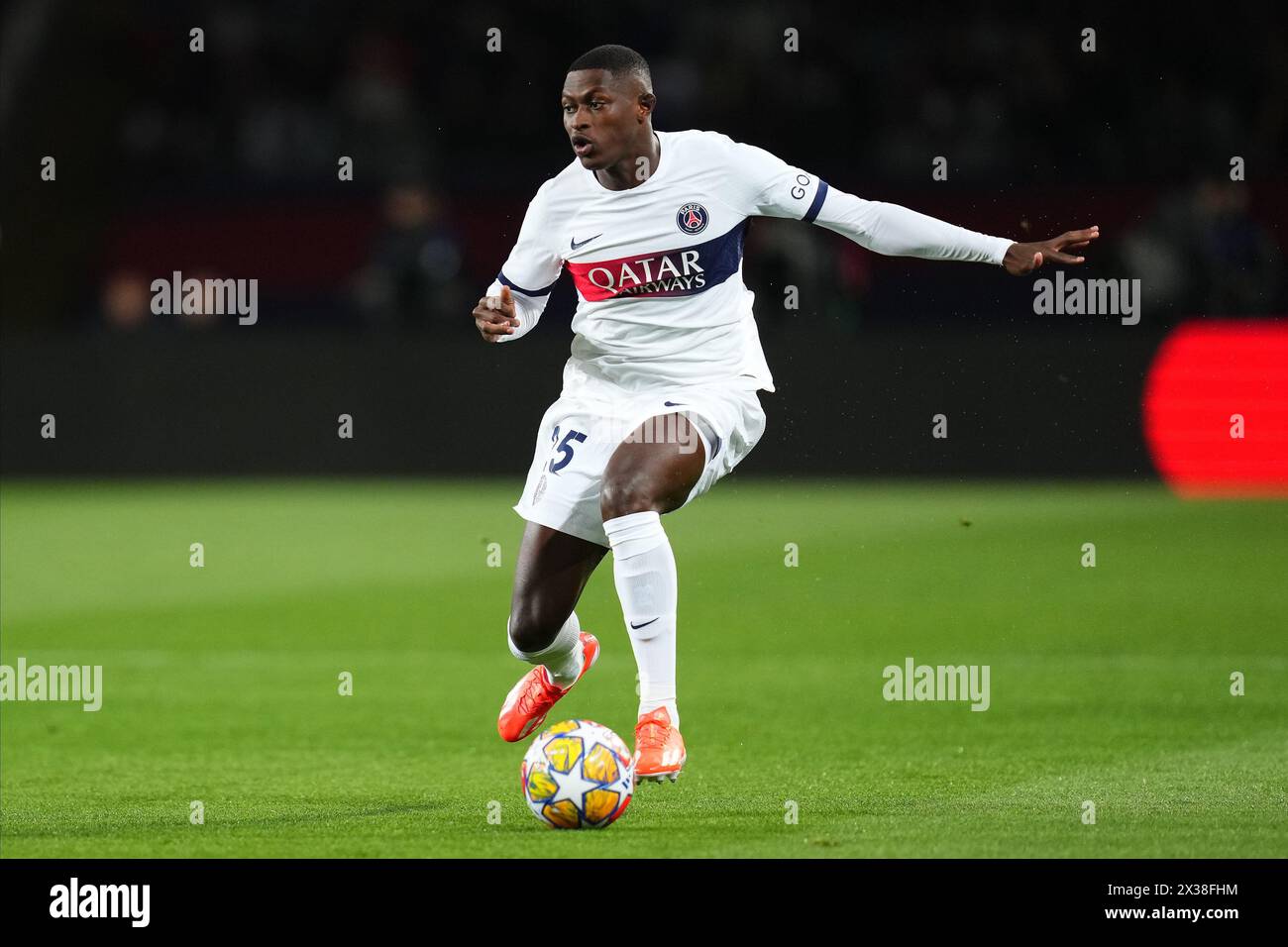 Barcelona, Spain. 16th Apr, 2024. Nuno Mendes of Paris Saint-Germain ...