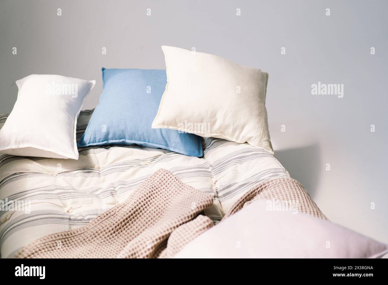 Pillows and mattress on a white background Stock Photo