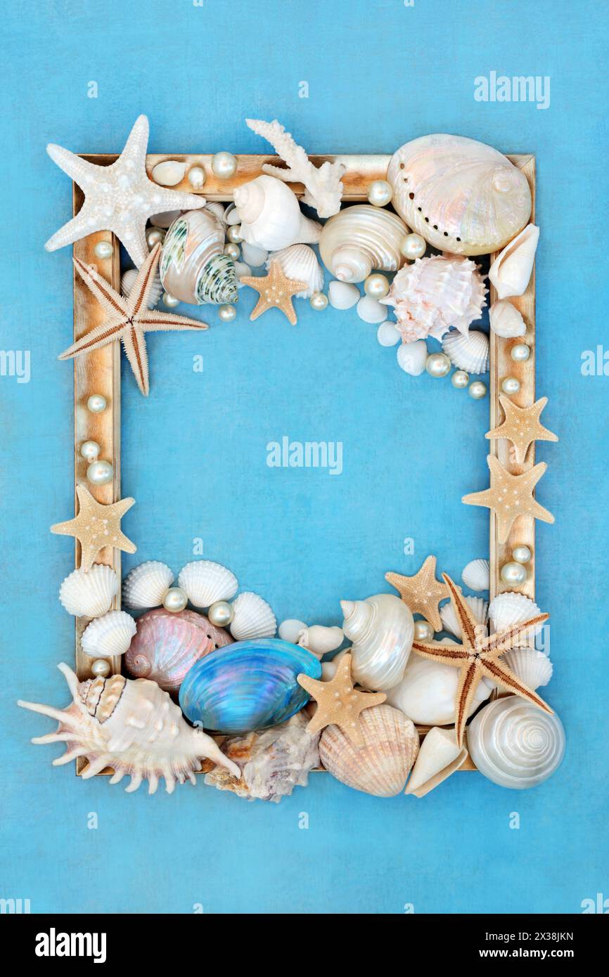 Pearl and sea shell decorative abstract gold picture frame design on ...