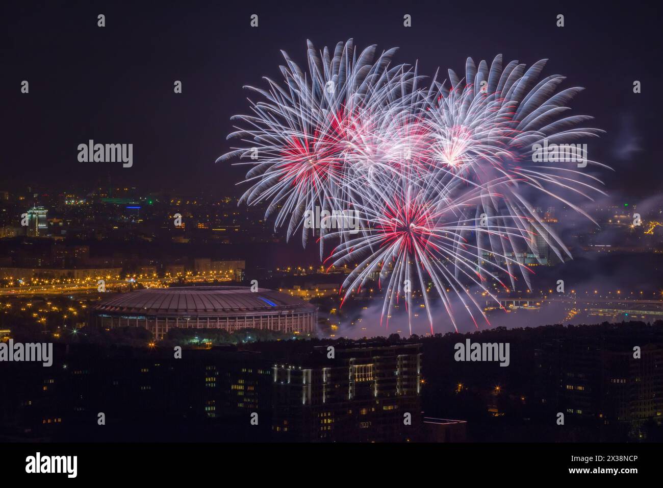 Rosohna Beautiful firework above Luzhniki stadium at night in Moscow, Russia ...