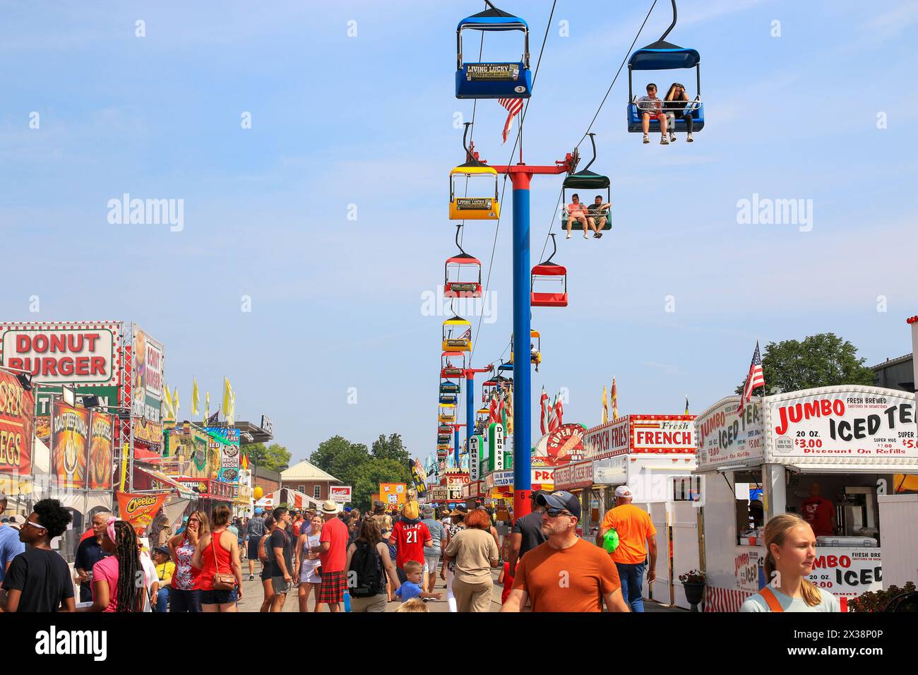 Columbus, Ohio, USA - 5 August 2024: Sky Glider over the midway at the Ohio State Fair in August 2024. Stock Photo