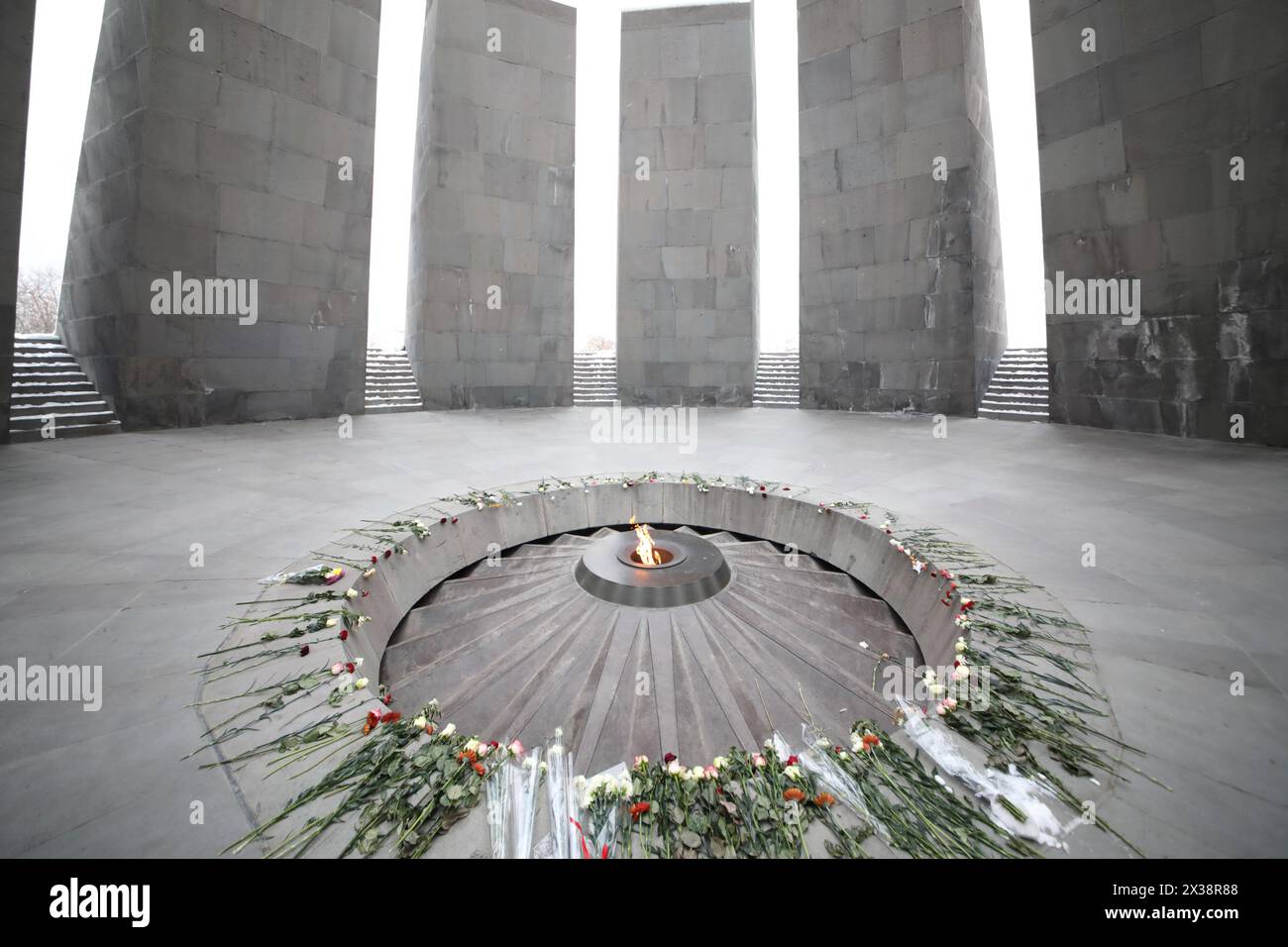 YEREVAN, ARMENIA - JAN 5, 2017: Memorial complex Tsitsernakaberd, dedicated to genocide of armenians in 1915 Stock Photo
