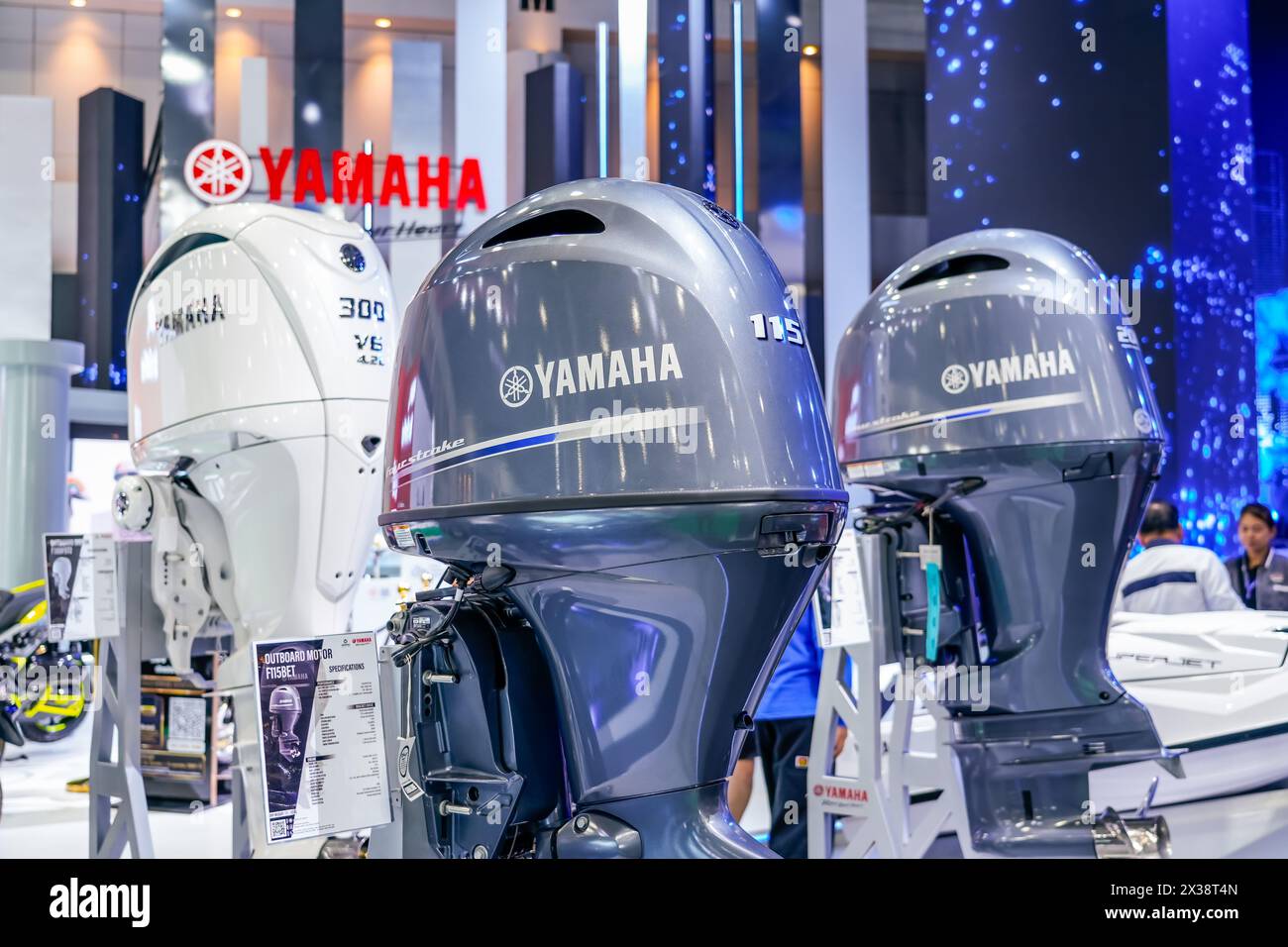 Yamaha powerful marine boat engines. Thailand, Bangkok 07 april 2024. Stock Photo