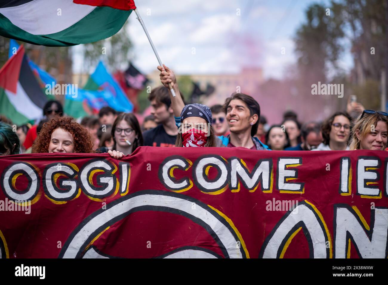 Rome, Rm, Italy. 25th Apr, 2024. Thousands of citizens gathered on the streets to take part in a march to celebrate the 79th anniversary of Liberation Day from nazism and fascism, April 25th 1945. (Credit Image: © Marco Di Gianvito/ZUMA Press Wire) EDITORIAL USAGE ONLY! Not for Commercial USAGE! Stock Photo