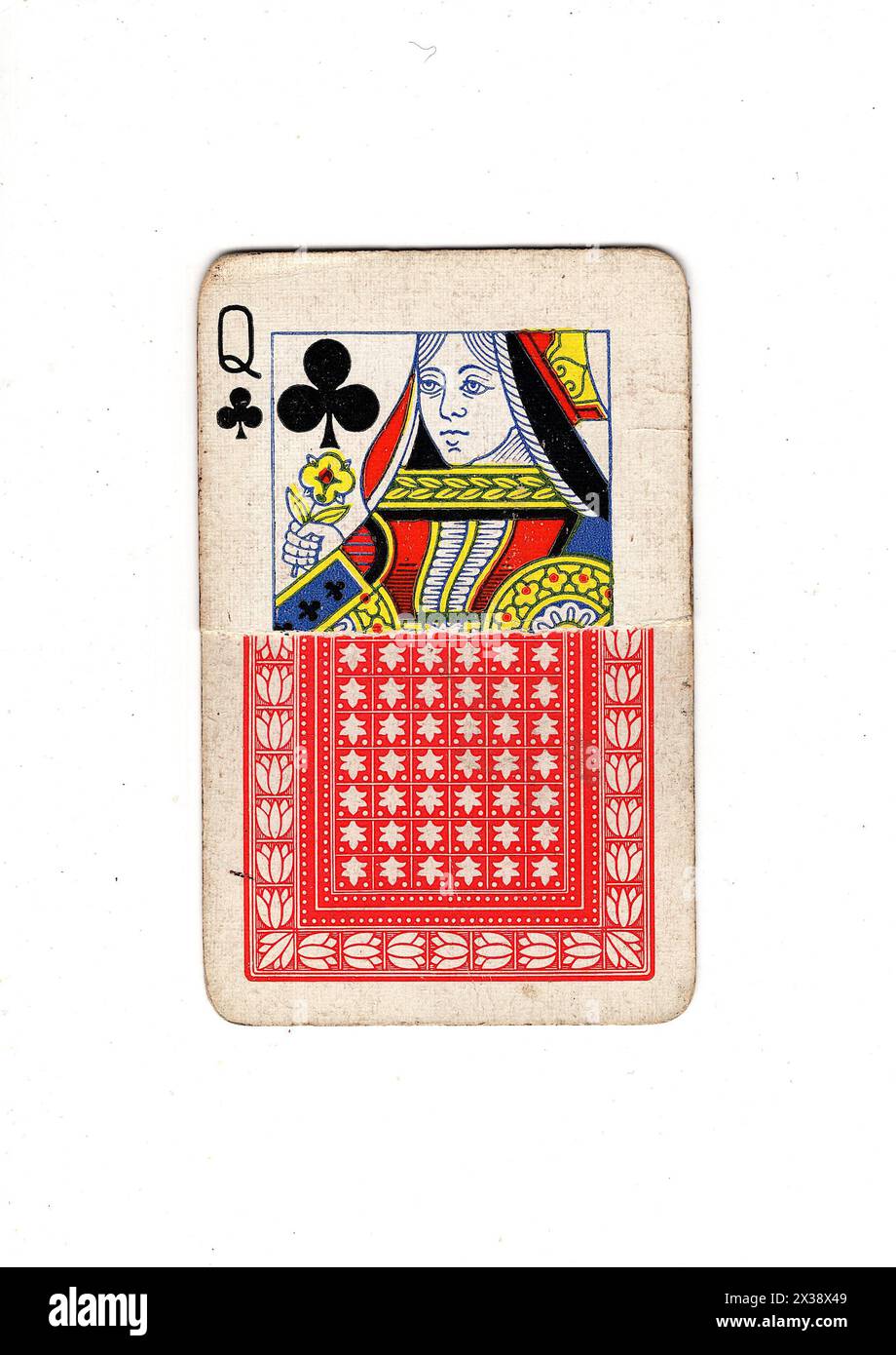Queen Card Ripped A torn queen of clubs vintage playing card showing the front and back ...