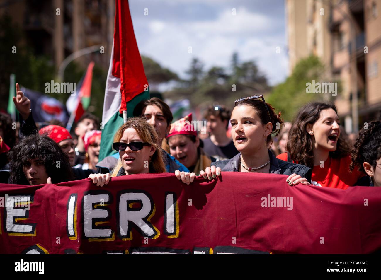 Rome, Rm, Italy. 25th Apr, 2024. Thousands of citizens gathered on the streets to take part in a march to celebrate the 79th anniversary of Liberation Day from nazism and fascism, April 25th 1945. (Credit Image: © Marco Di Gianvito/ZUMA Press Wire) EDITORIAL USAGE ONLY! Not for Commercial USAGE! Stock Photo