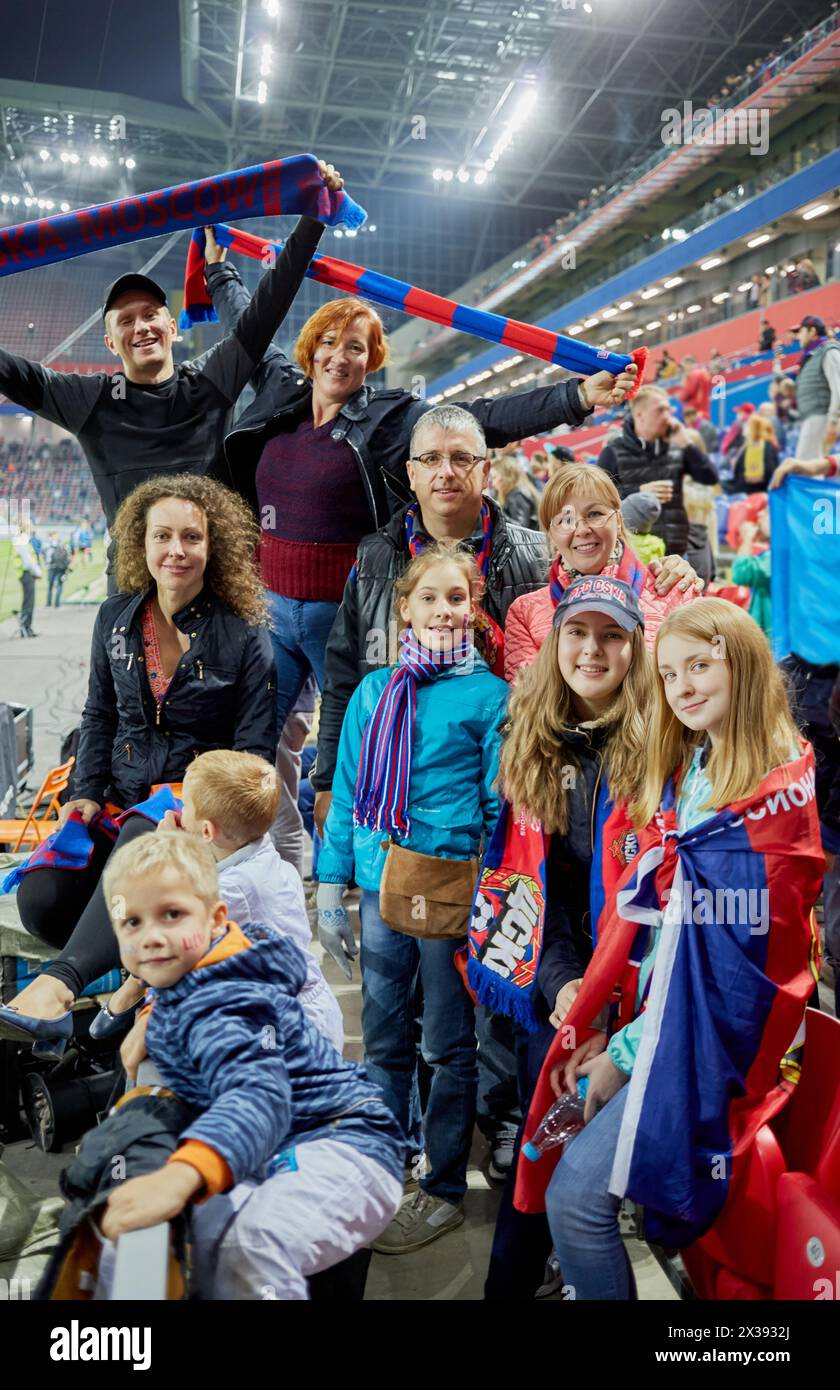 MOSCOW, RUSSIA - SEP 9, 2016: Group of fans at new CSKA Arena sports complex stadium during match between CSKA and Terek soccer teams. Stock Photo