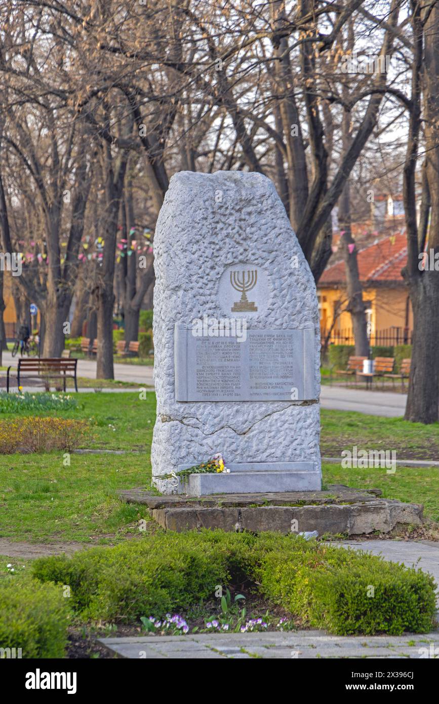 Vidin, Bulgaria - March 16, 2024: Monument of Gratitude Landmark Stone at Park Rova Spring Day. Stock Photo