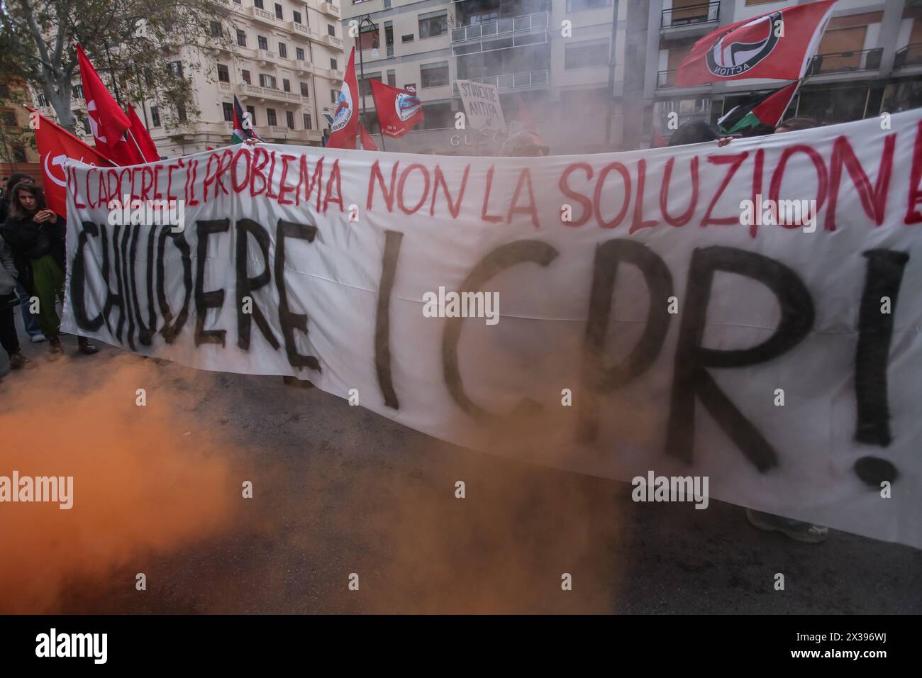 Hundreds antifascist people in Palermo during the celebration to remember April 25th, Liberation Day. Stock Photo