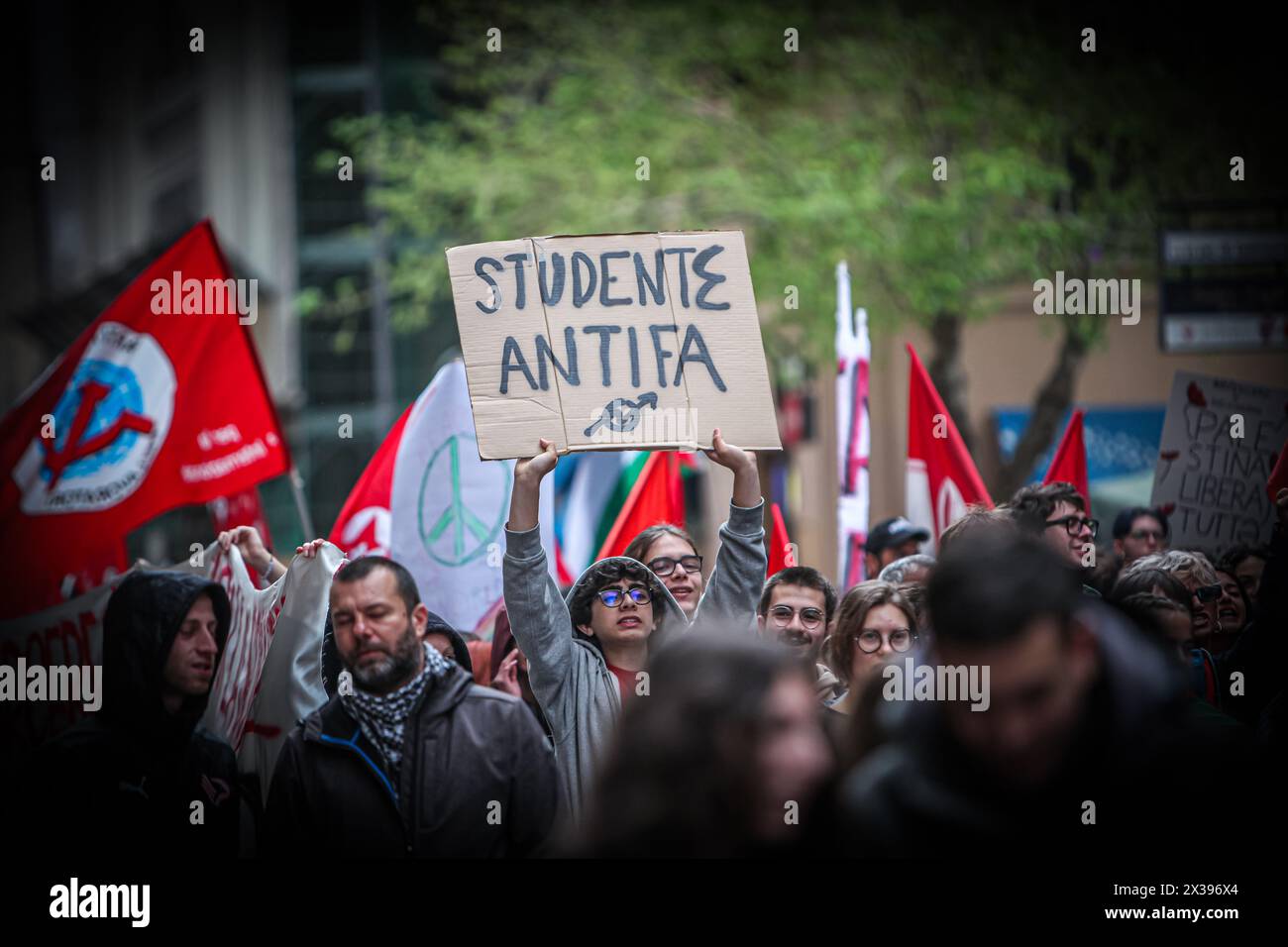 Hundreds antifascist people in Palermo during the celebration to remember April 25th, Liberation Day. Stock Photo