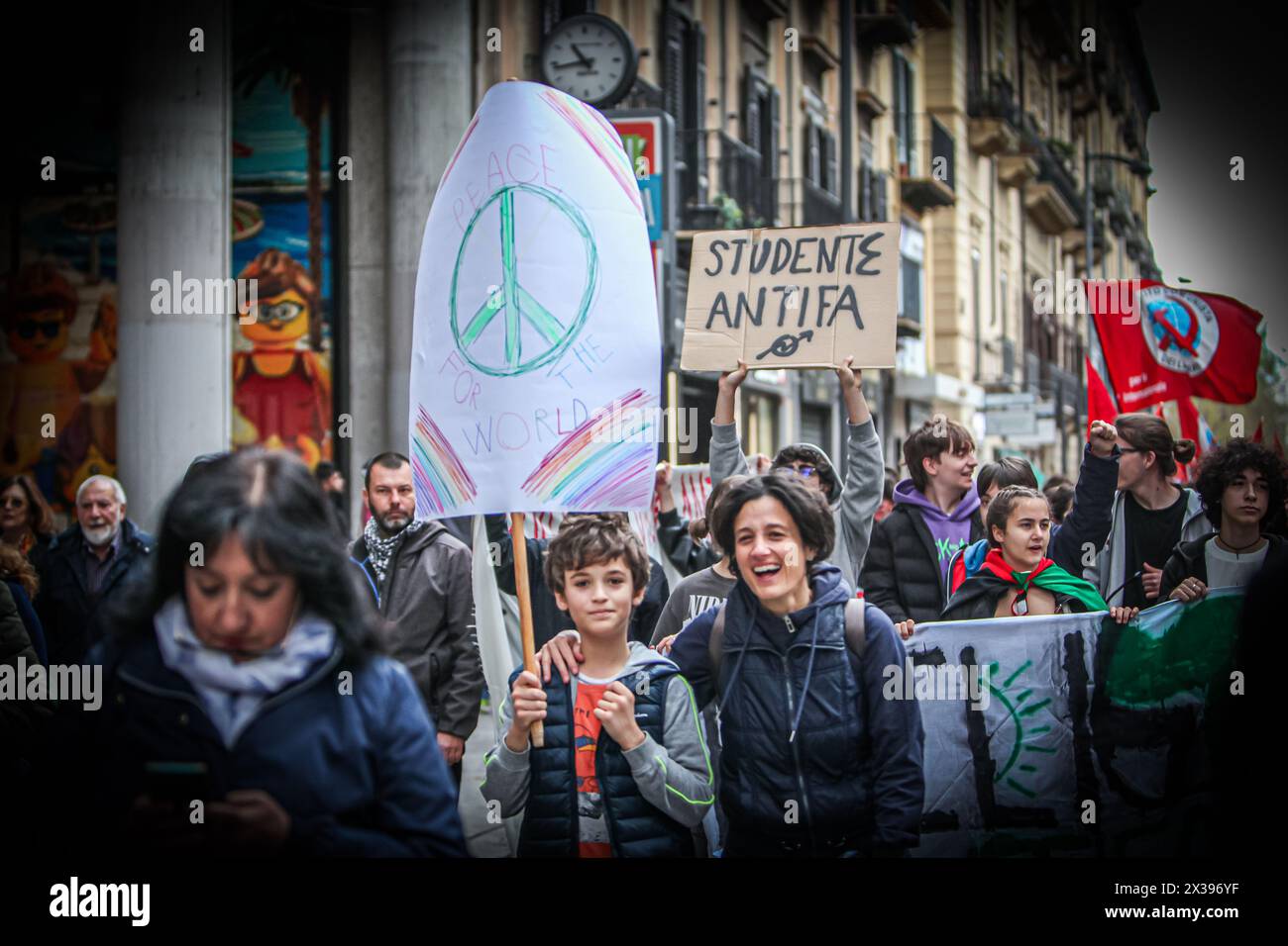 Hundreds antifascist people in Palermo during the celebration to remember April 25th, Liberation Day. Stock Photo