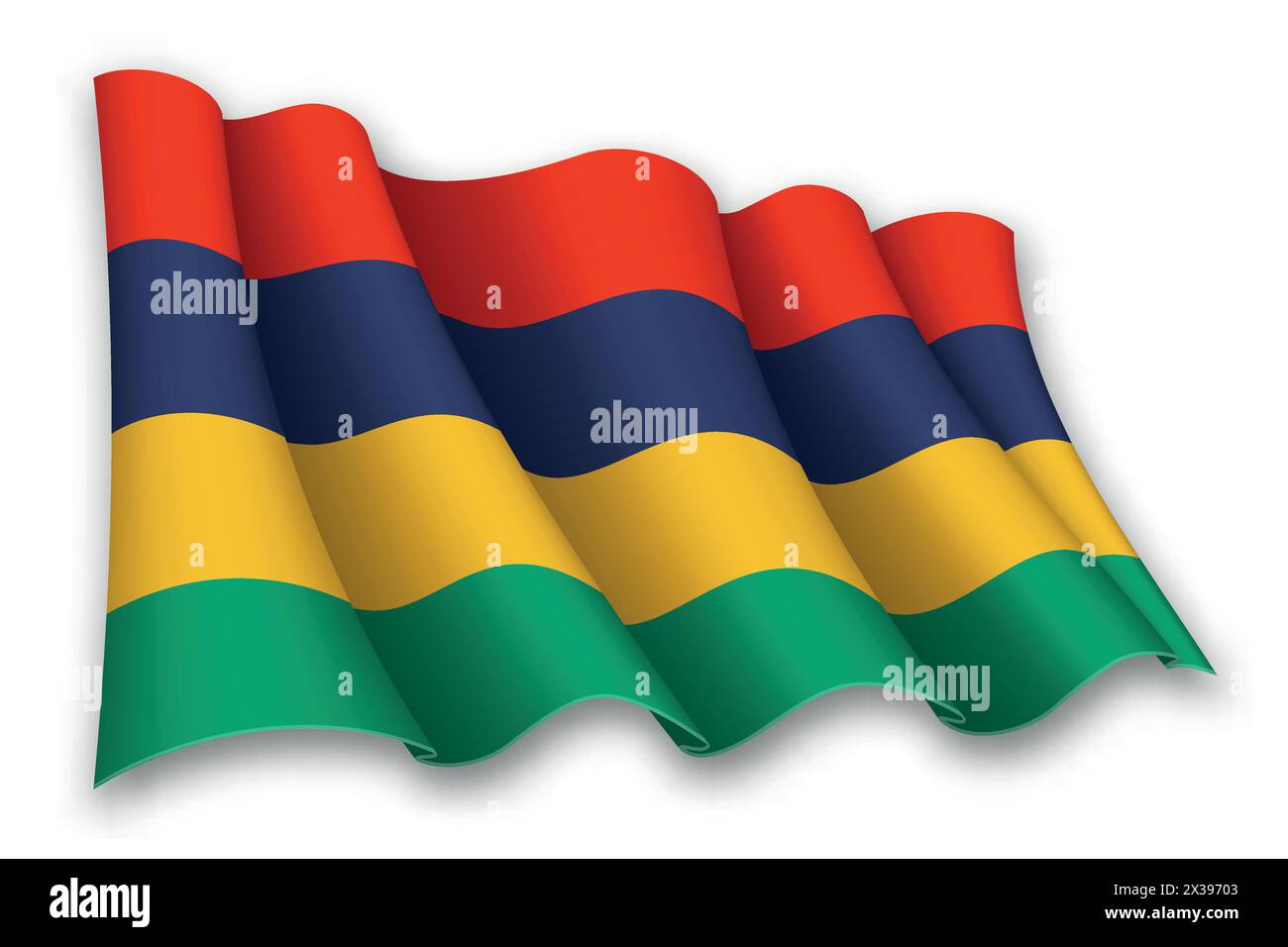 Realistic waving flag of Mauritius isolated on white background Stock ...