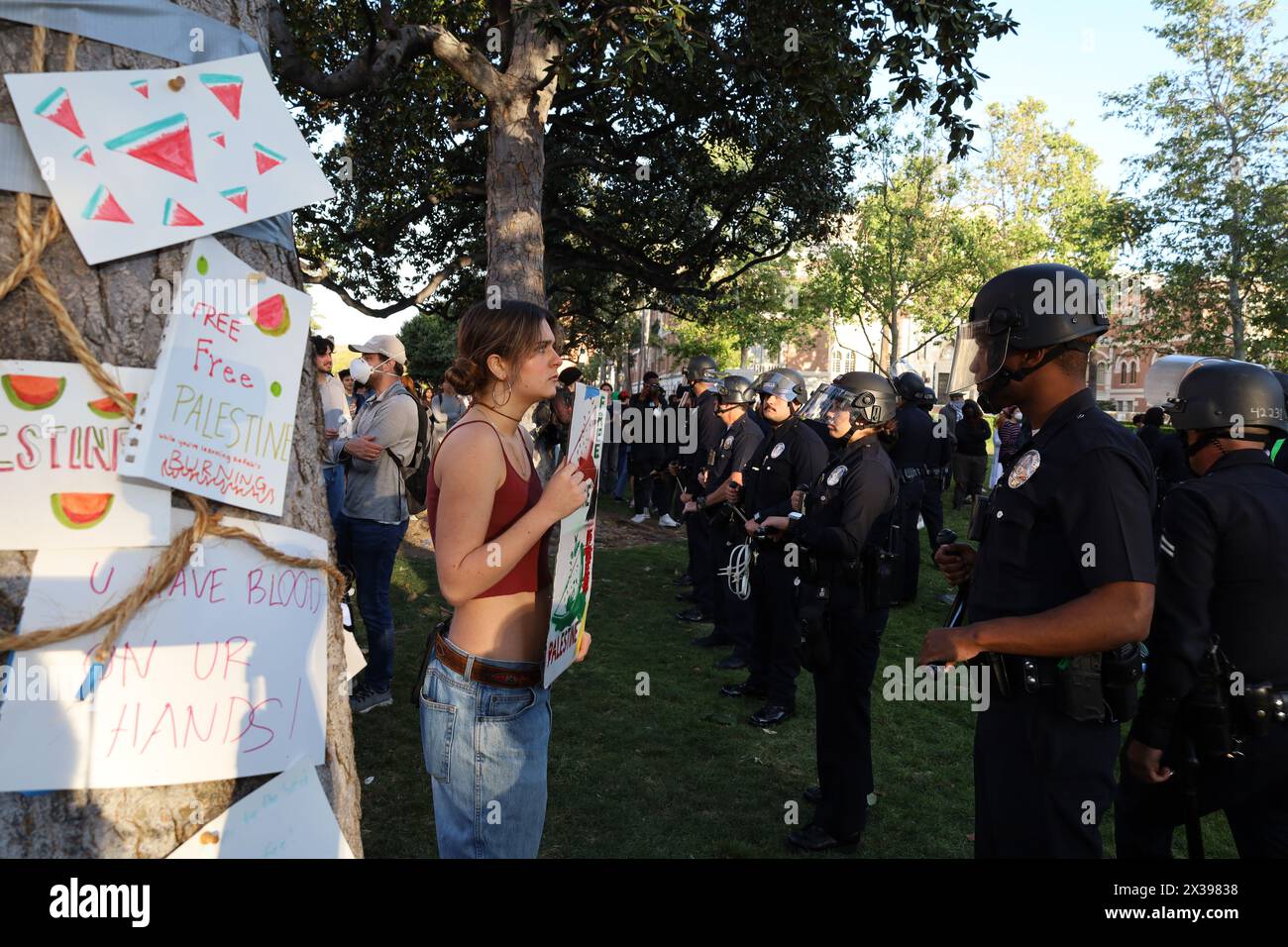 Los Angeles, California, U.S.A. 24th Apr, 2024. FEMALE PROTESTOR BY A ...